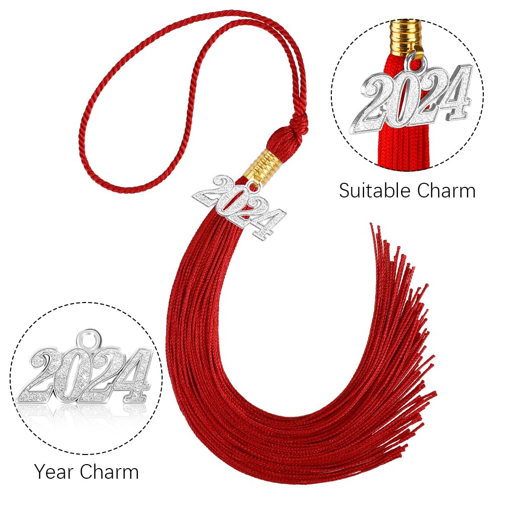 2024 Graduation Tassel with Silver Year Charm - Decorative Cap Tassel for High School & College Graduation Ceremonies - Perfect for Graduation Decor, Keepsakes & Photo Props