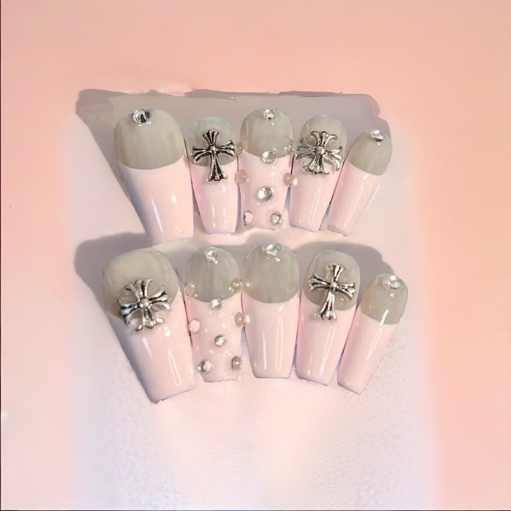 3D Press On Nails - Glossy Jelly Glam False Nails with Sticky Glue - Perfect for Parties, Weddings & Special Occasions