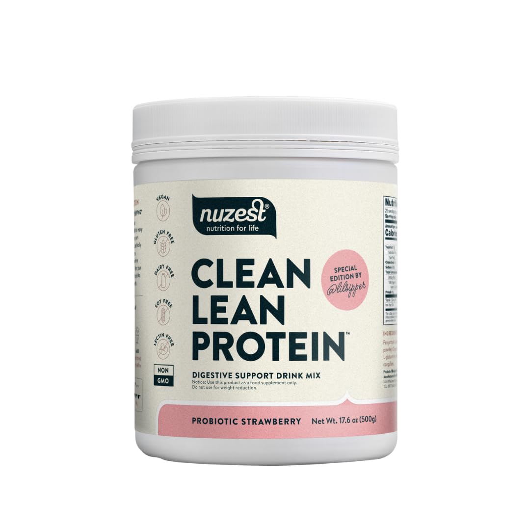 Nuzest Bethany's Pantry Digestive Support Protein Powder - Vegan Pea Protein with Probiotics for Gut Health - Strawberry Flavor - Clean Lean Plant-Based Protein - 20 Servings (1.1 lb) - Ideal for Smoothies, Baking & Post-Workout Recovery