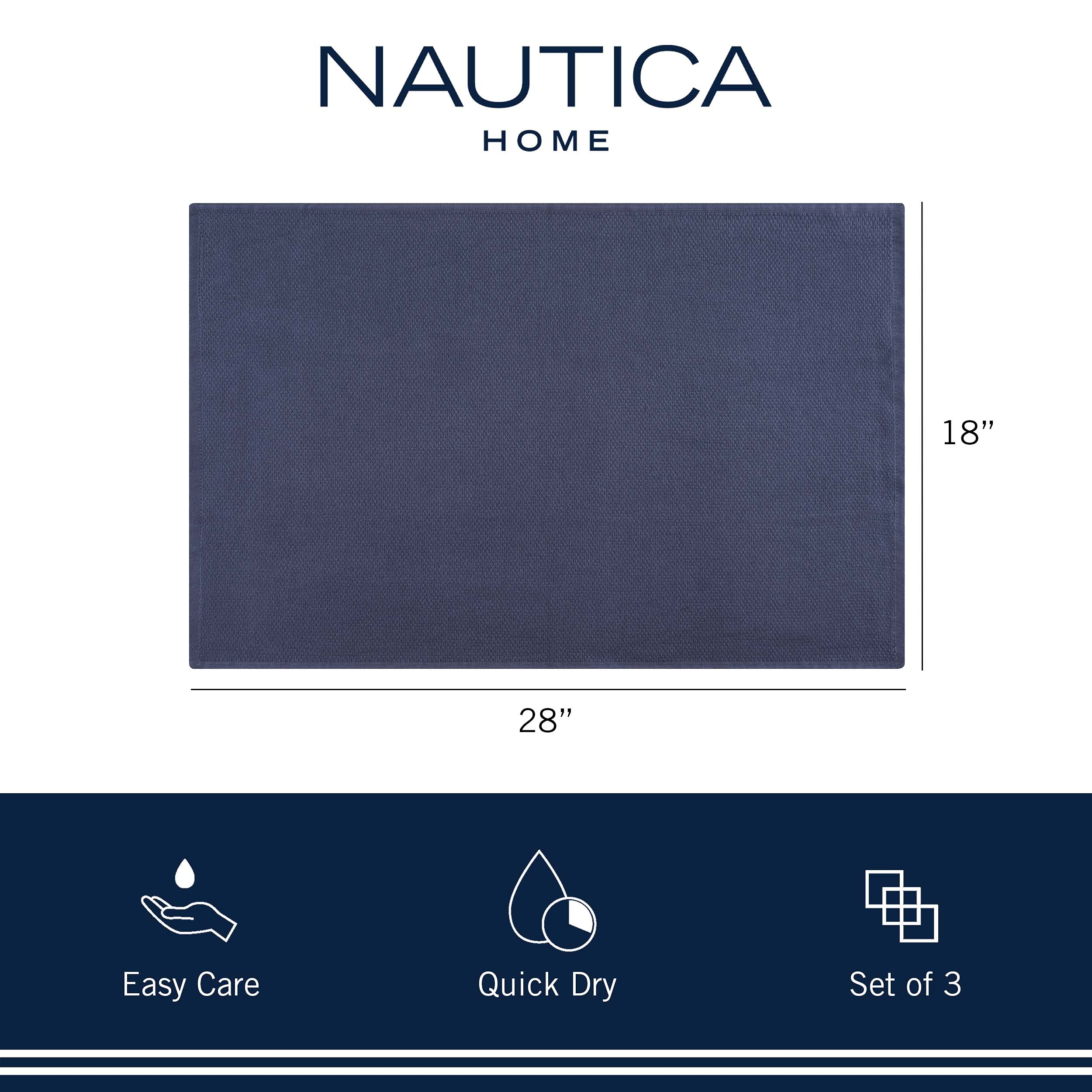 Nautica 100% Cotton Kitchen Towels Set of 3 | Super Absorbent Reusable Dish Cloths, Tea Towels & Hand Towels for Drying Dishes | 18