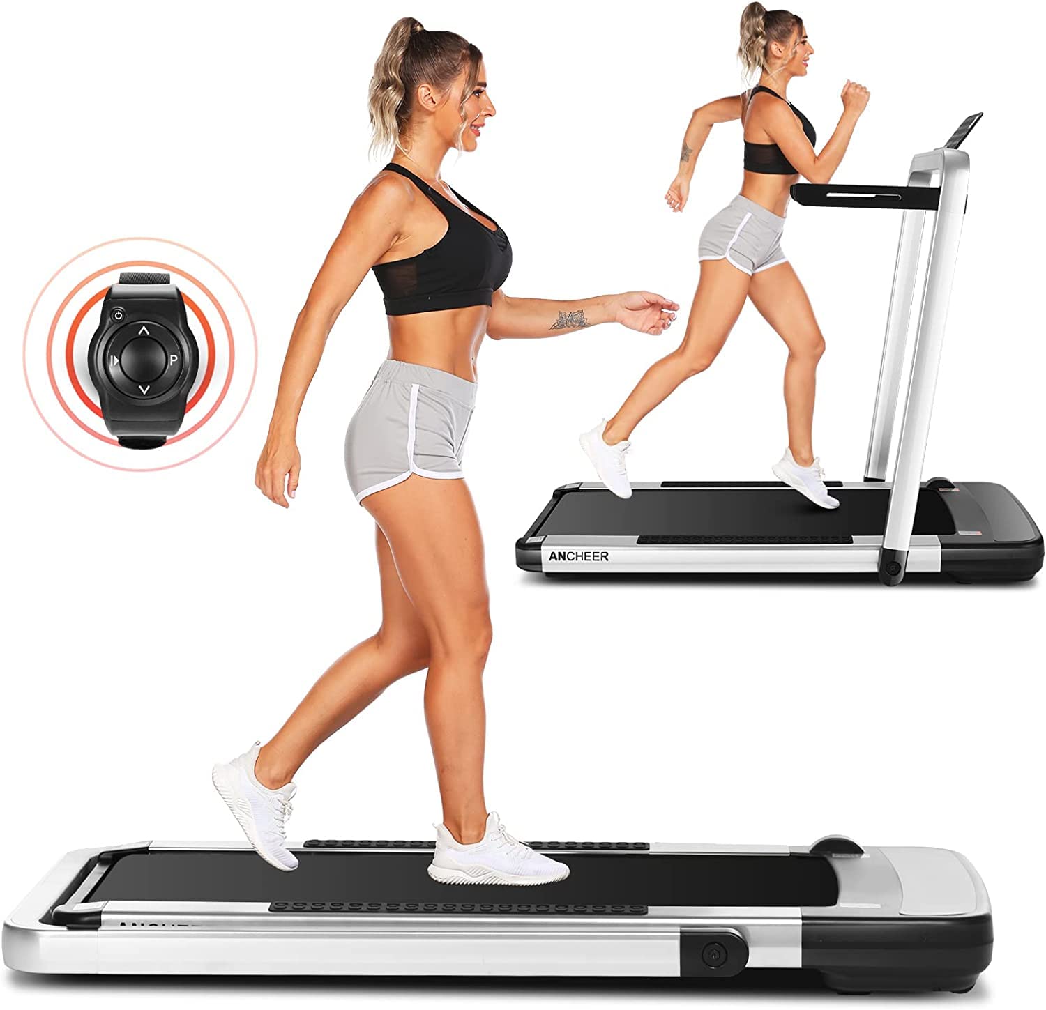 ANCHEER 2-in-1 Folding Treadmill with APP & Remote Control - Under Desk Walking Treadmill & Compact Running Machine for Home, Gym, Office - Perfect for Workouts, Walking While Working, and Small Space Fitness