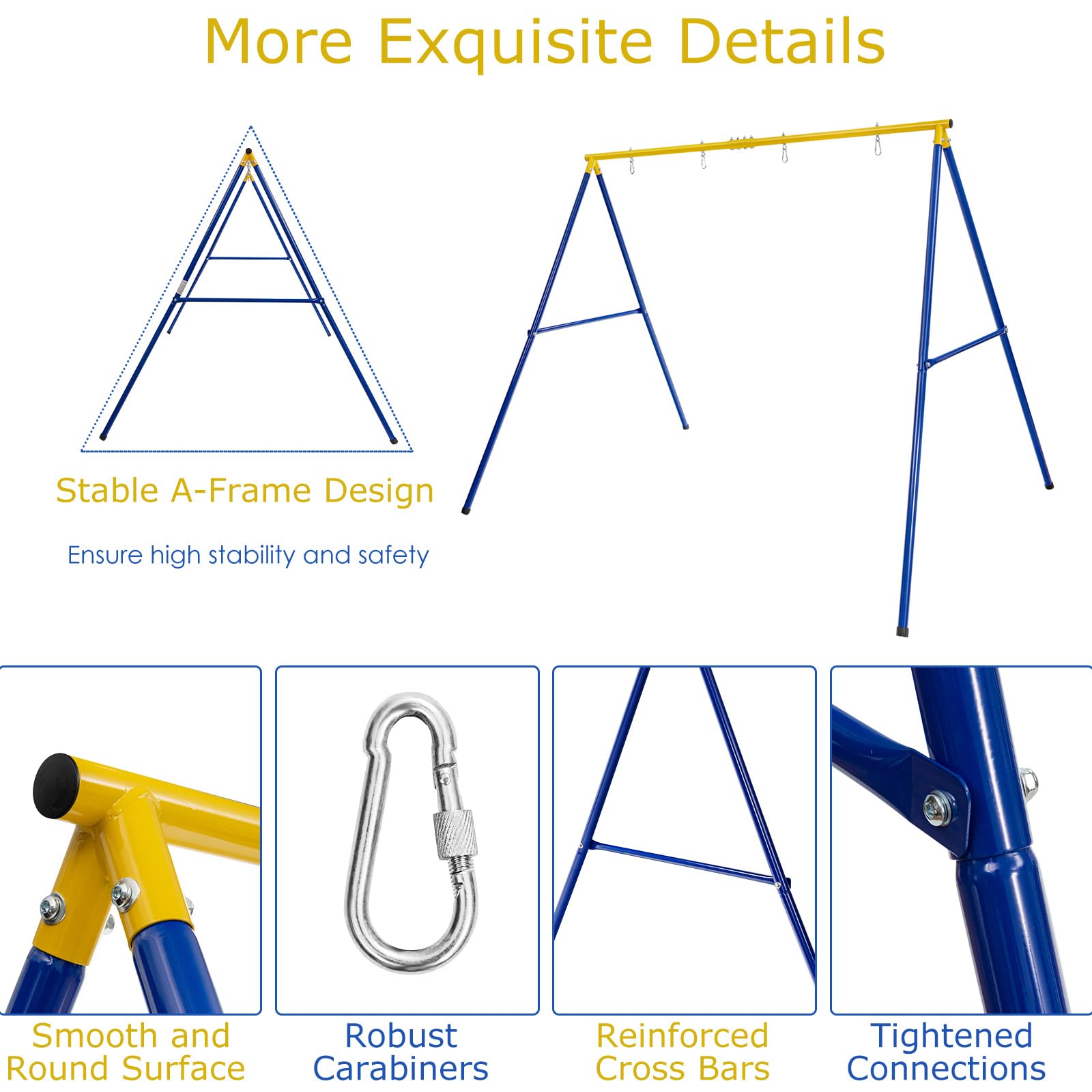 KOMFOTTEU Outdoor A-Frame Metal Swing Set for Kids - Double Swing with Adjustable Ropes, 300kg Weight Capacity, 249x185x181.5cm - Perfect for Garden, Backyard, and Playground Fun (Ages 3+)