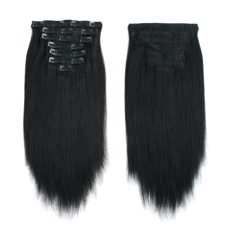 Yaki Straight Clip-In Hair Extensions for Black Women - 7PCS/Set 16Inch 120Gram Remy Human Hair (Straight & Curly Styles) | Perfect for Daily Wear, Parties & Special Occasions