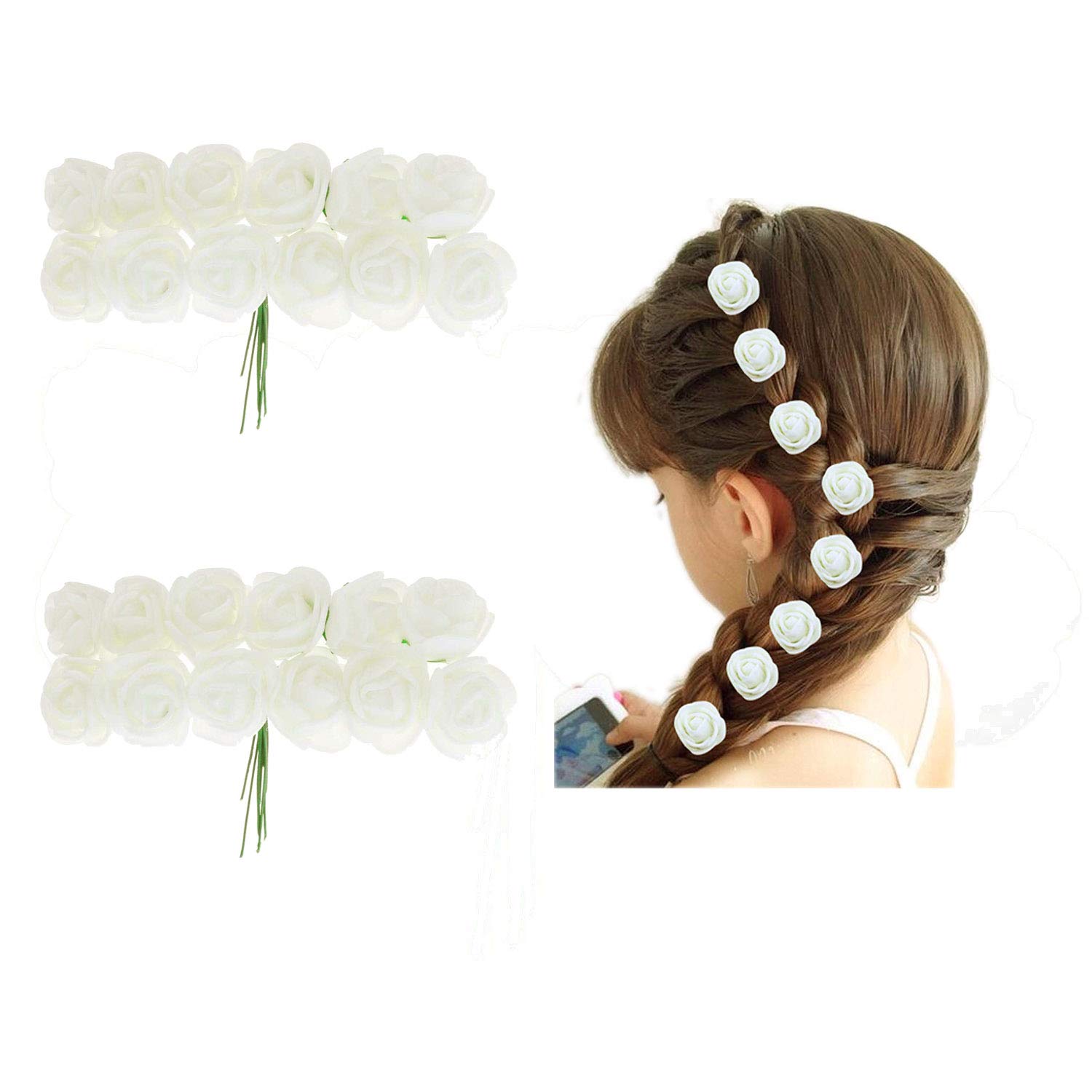 24Pcs White Rose Flower Hair Clips for Women & Girls - Elegant Hair Accessories for Weddings, Parties & Everyday Wear