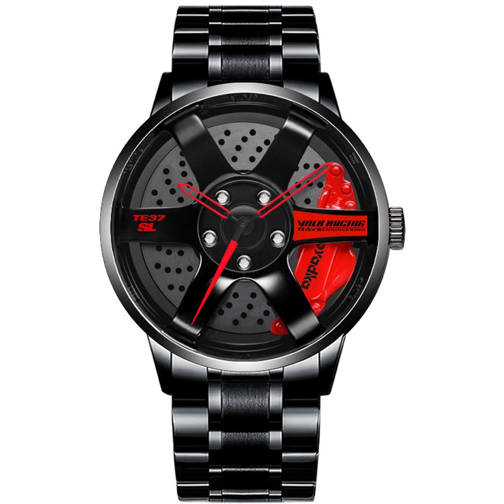 **Men's Waterproof Stainless Steel Japanese Quartz Sports Watch with Car Wheel Rim Hub Design - Perfect for Casual, Business & Outdoor Activities**