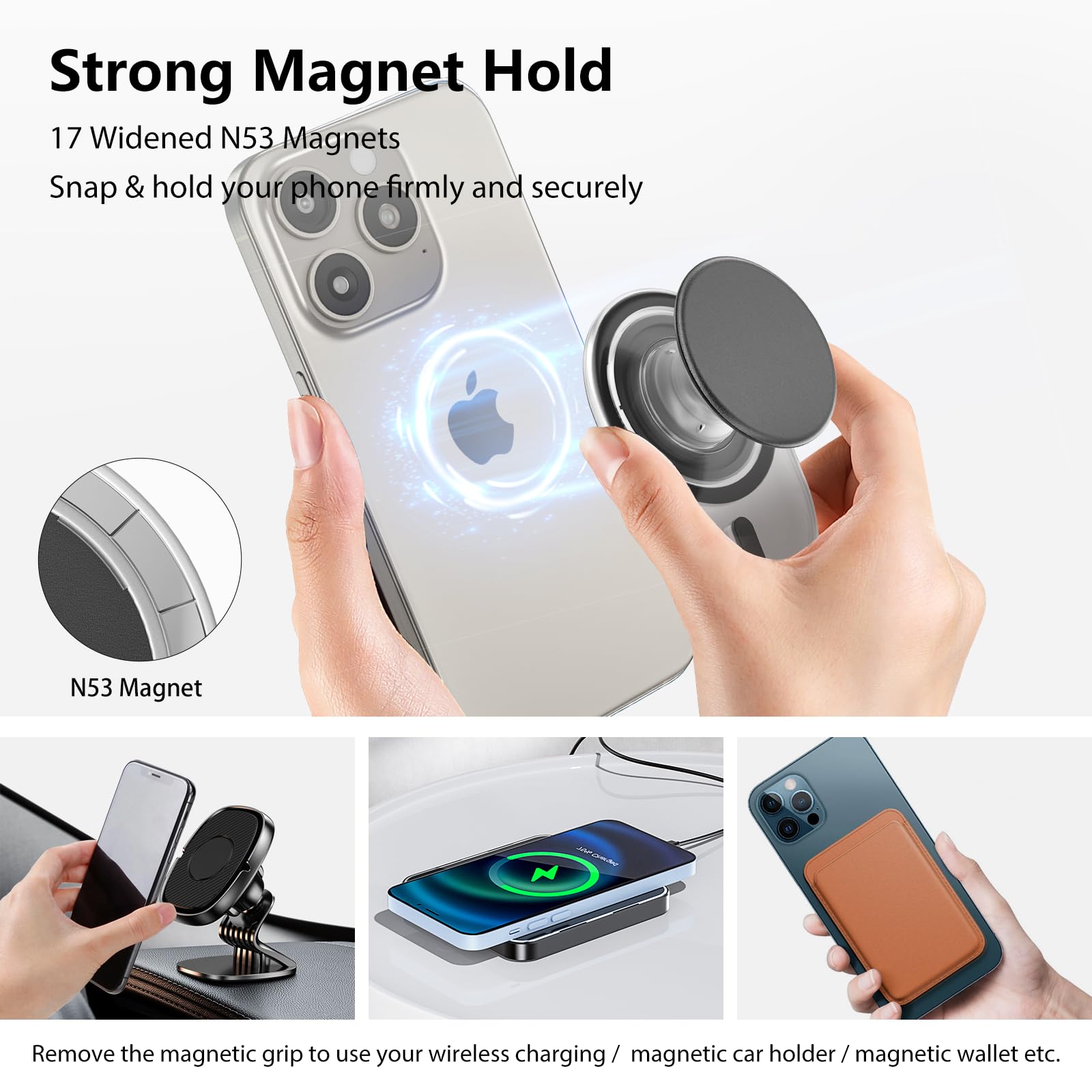 AUROX Magnetic Phone Grip Holder - Expandable Collapsible Stand with Kickstand for Magsafe | Compatible with iPhone 16/15/14/13/12 Series | Transparent Pink | Perfect for Hands-Free Viewing, Gaming & Video Calls