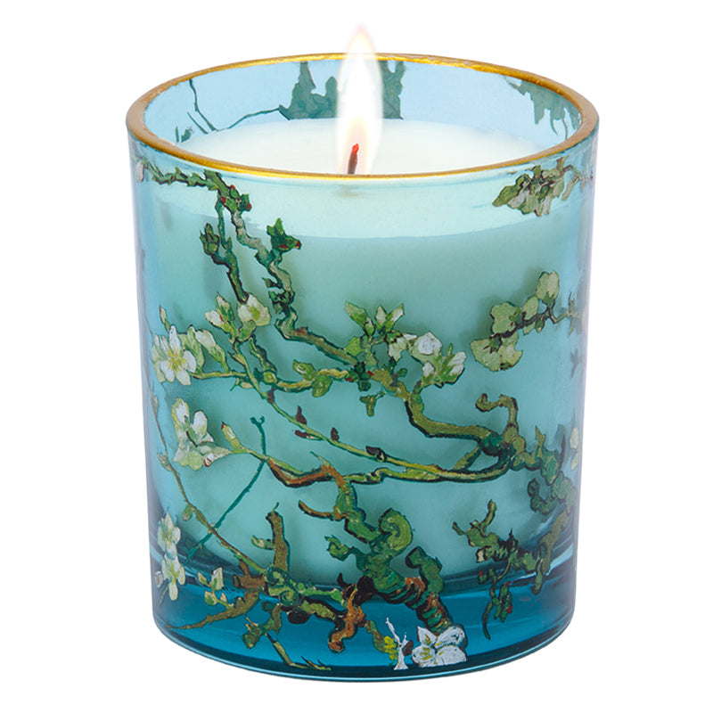 Van Gogh Almond Blossom Unscented Glass Candle - Decorative Art Glass Jar for Home Decor, Wedding Centerpieces & Gift Giving