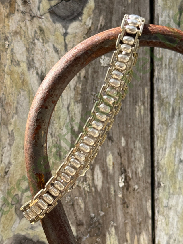 Elegant Sterling Silver Bar Bracelet with Fluted Beads & Gold Wash - Perfect for Everyday Wear, Date Nights & Special Occasions