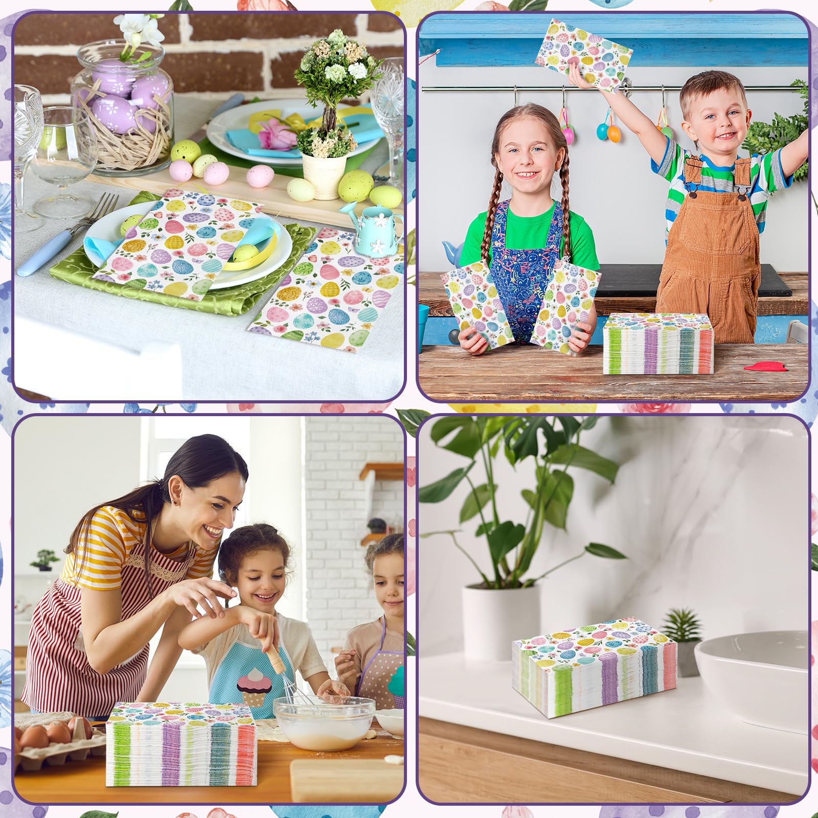 200-Pack Easter Bunny & Floral Disposable Napkins - Bulk Spring Party Paper Hand Towels for Home, Family Dinner, Easter Brunch & Holiday Decorations (Easter Egg Design)