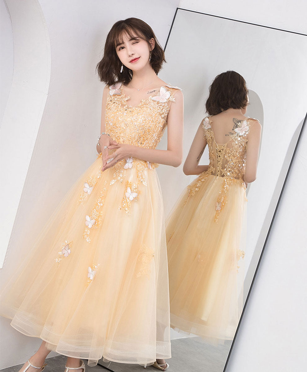 Elegant Champagne Lace Tulle Short Prom Dress for Women - Vintage Homecoming Party Gown - Perfect for Formal Dances, Weddings & Special Occasions