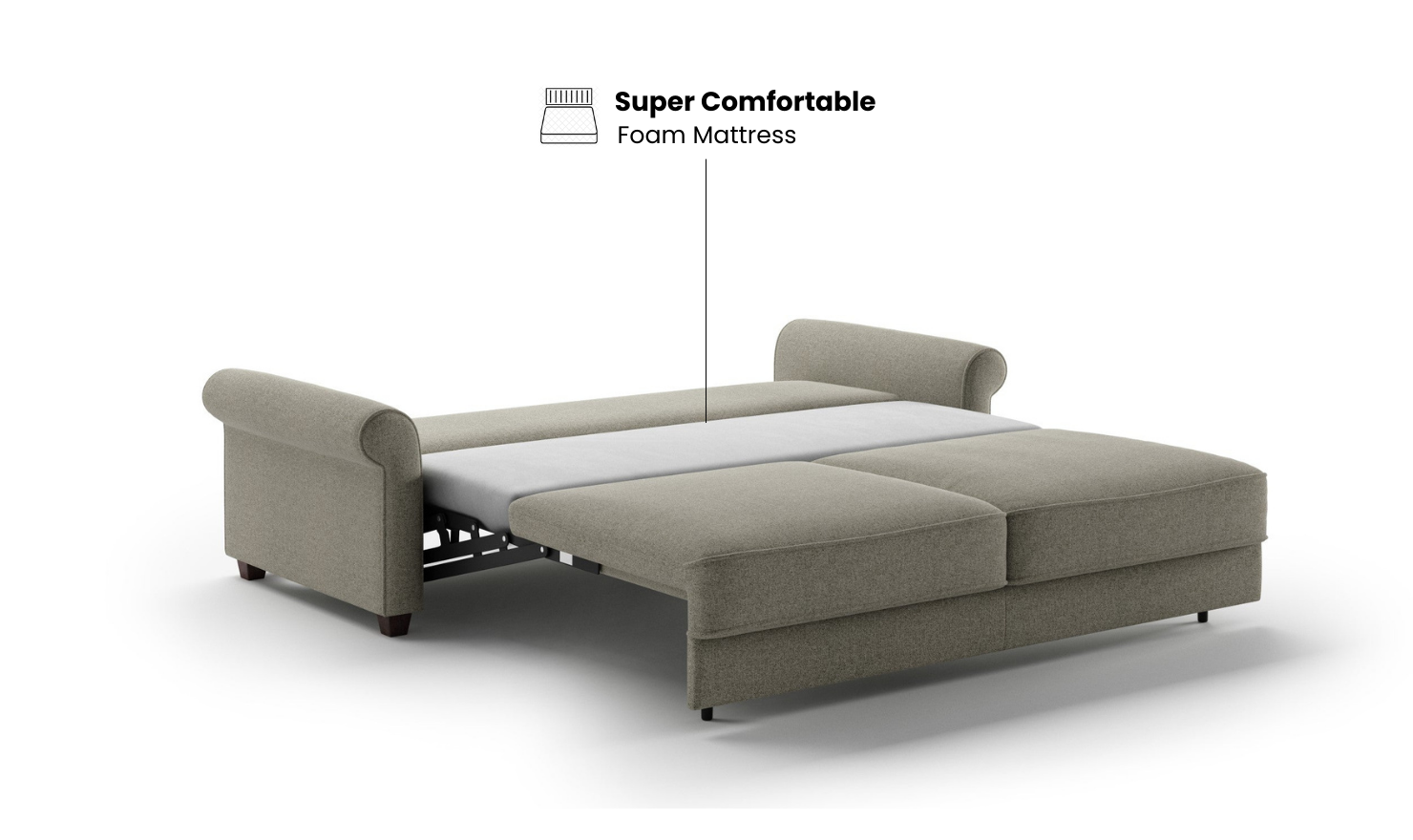 Luonto Casey Fabric Queen Sofa Sleeper with Walnut Legs - Convertible Sleeper Sofa Bed for Small Spaces, Guest Room & Living Room Comfort
