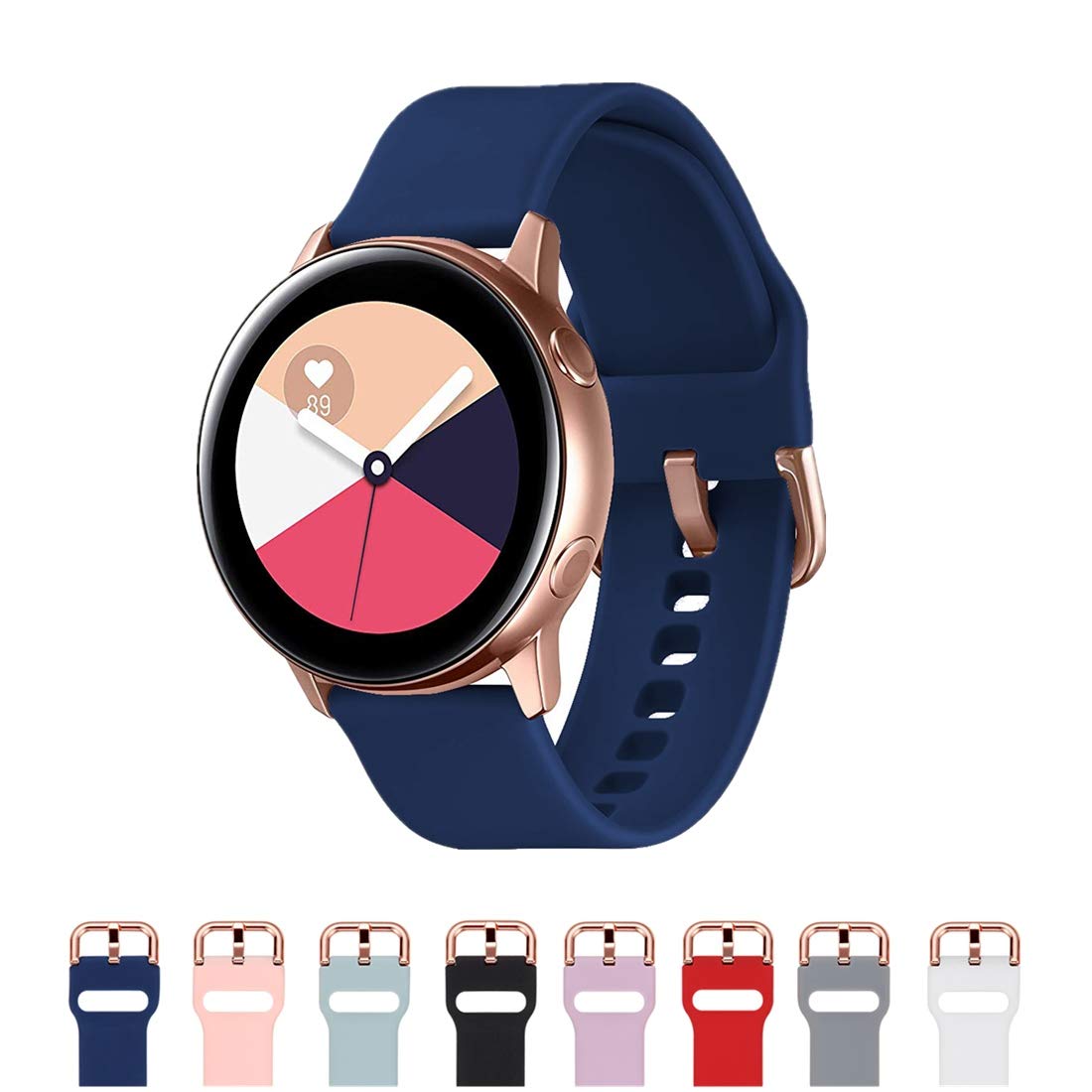 Galaxy Watch Active Bands 20mm Quick Release - Compatible with Samsung Galaxy Watch Active (40mm)/Galaxy Watch (42mm)/Gear Sport - Navy Blue Large with Rose Gold Buckle - Perfect for Workouts, Running & Daily Wear