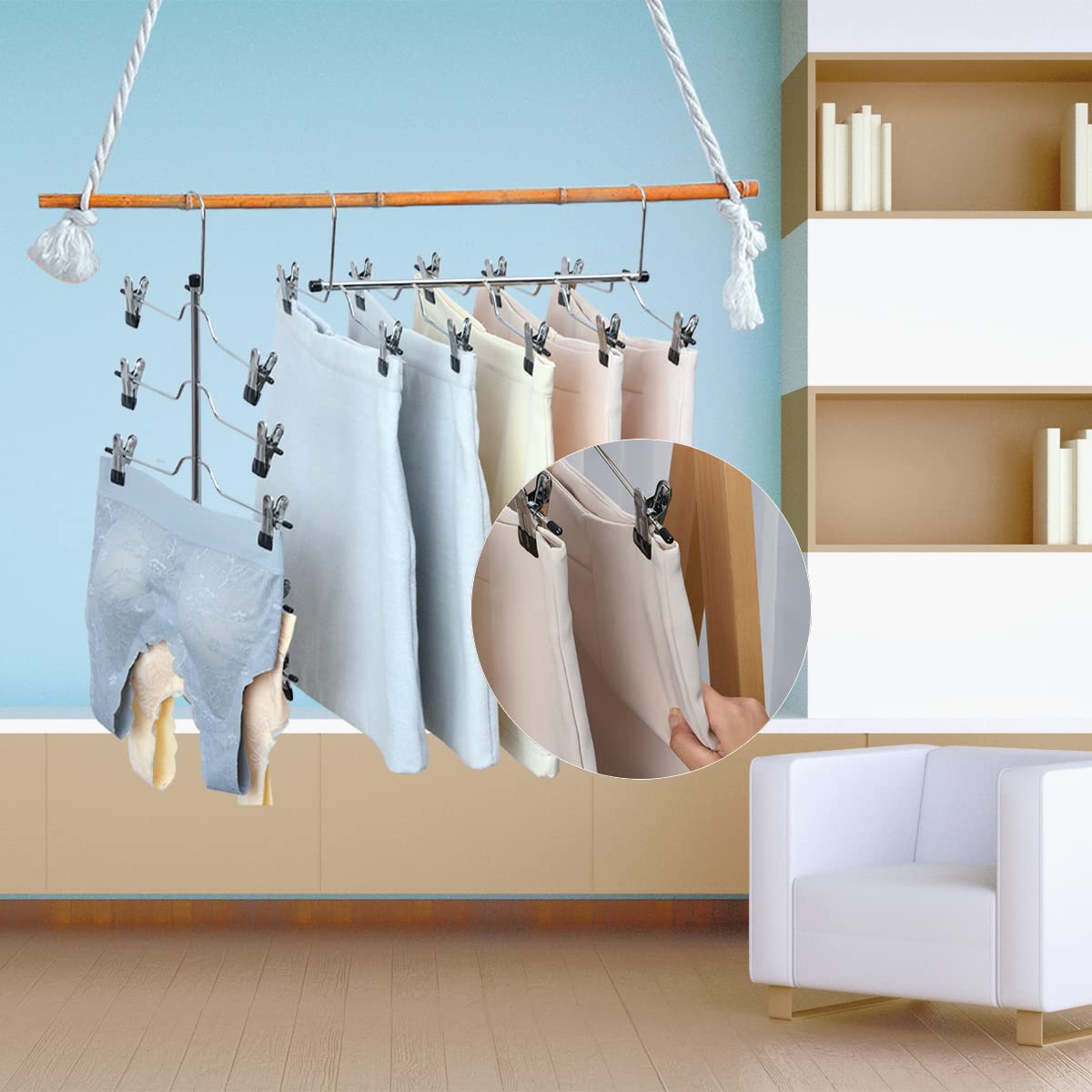 5-Tier Metal Skirt & Pants Hangers - Space Saving Closet Organizer with Non-Slip Adjustable Clips, Heavy Duty Durable Hangers for Jeans, Slacks, Shorts (2 Pack) - Perfect for Wardrobe Organization & Closet Storage Solutions