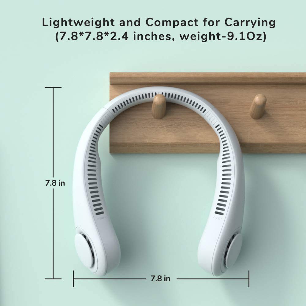 Firstone Bladeless Neck Fan - Portable Hands-Free Personal Cooling Fan with 2400mAh Battery, USB Rechargeable, 3 Speed Settings, Lightweight Headphone Design for Home, Office, Travel & Outdoor Activities (White) - Stay Cool While Working, Exercising or Commuting