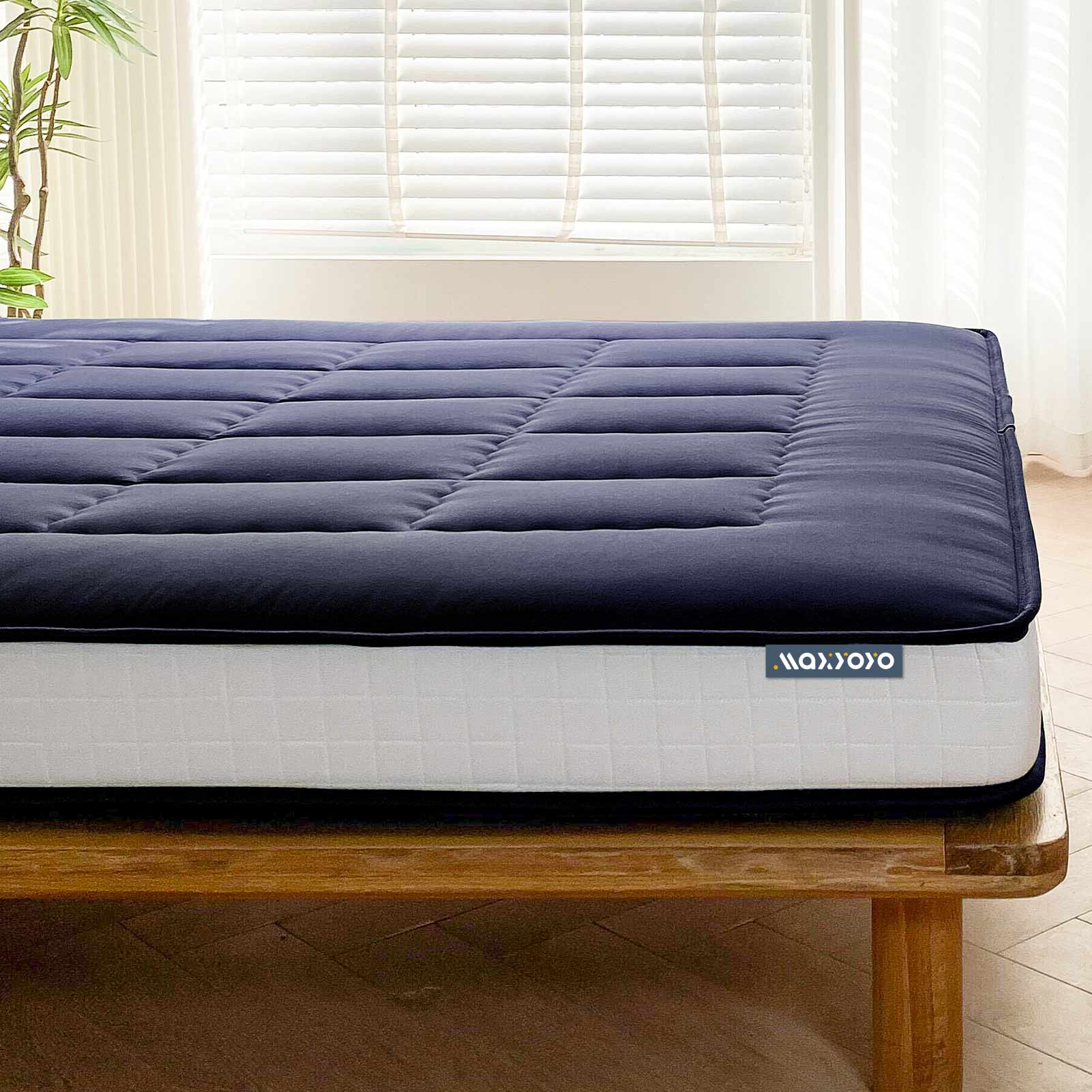 MAXYOYO 6 Extra Thick Japanese Futon Mattress - Rectangle Quilted Floor Bed for Family & Guests, Navy Blue - Perfect for Small Spaces, Guest Rooms & Minimalist Home Decor