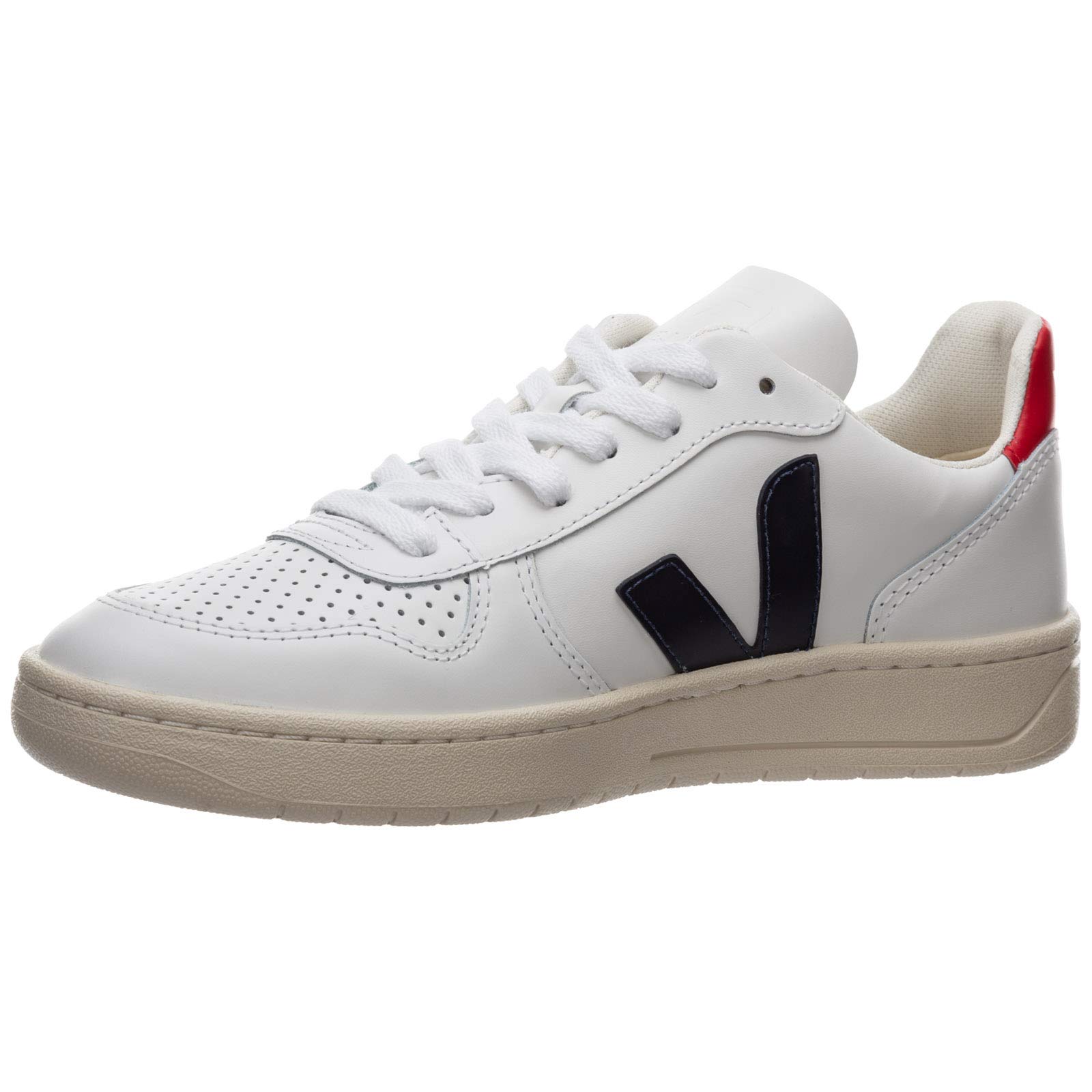 Veja Women's V-10 Sneakers - Extra White/Nautico/Pekin - Size 10 US - Eco-Friendly Vegan Leather Casual Shoes for Everyday Wear & Sustainable Fashion