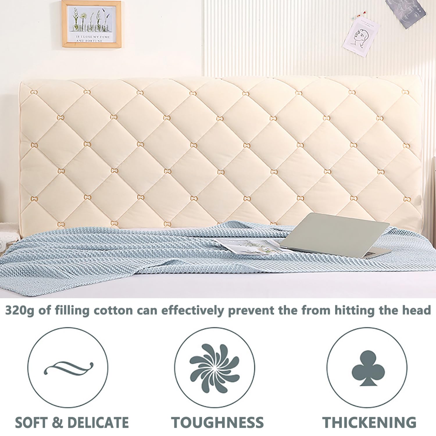 Universal Stretch Headboard Cover for Full/Queen/Cal King Beds - Washable & Dustproof Slipcover Protector (Beige, King 78.7in) - Perfect for Bedroom Upgrade & Home Decor