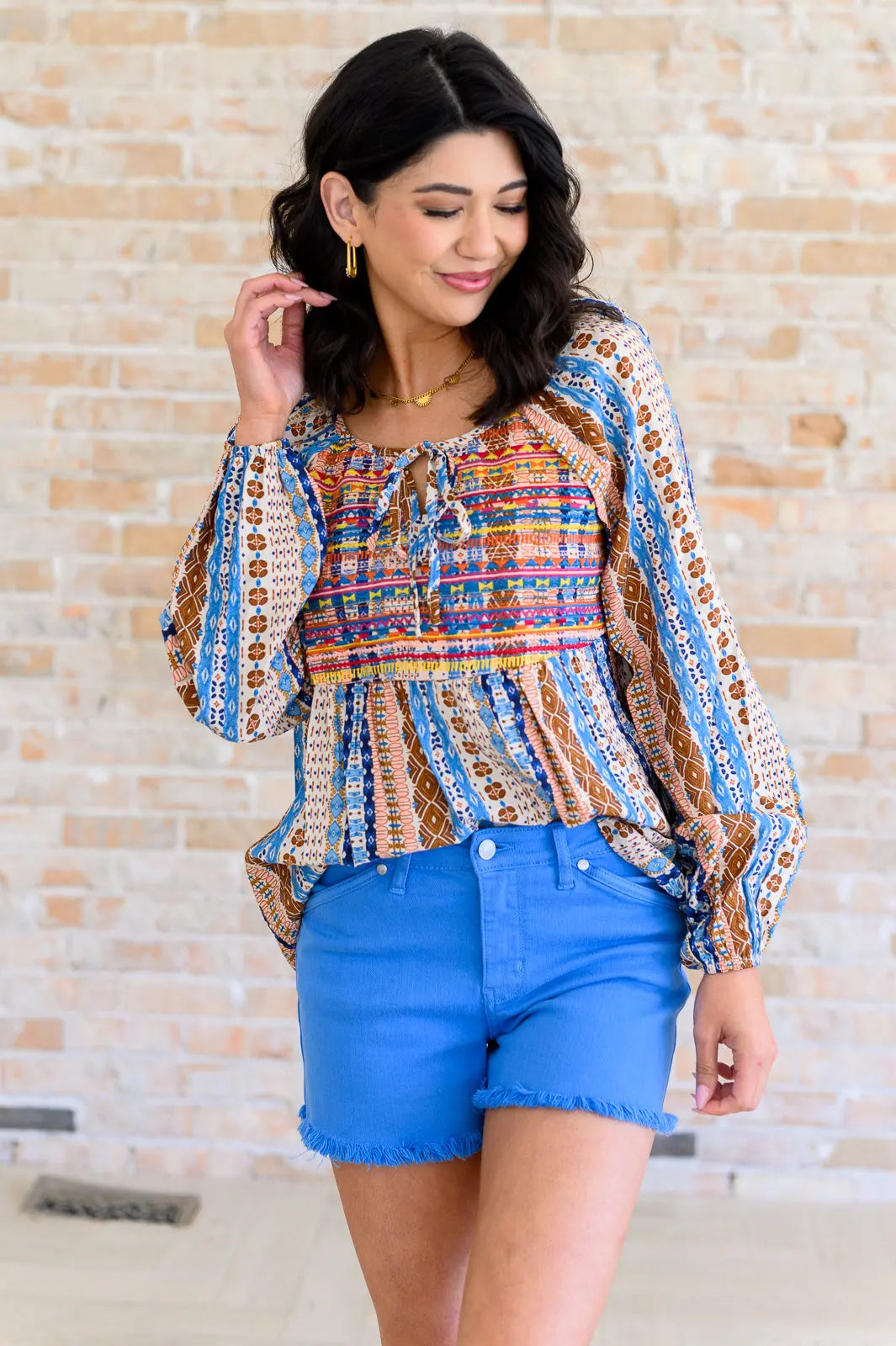 Open Sky Boho Tunic in Navy Mauve - Flowy Casual Blouse for Women, Beach Cover Up, Summer Festival Outfit, Yoga & Vacation Wear