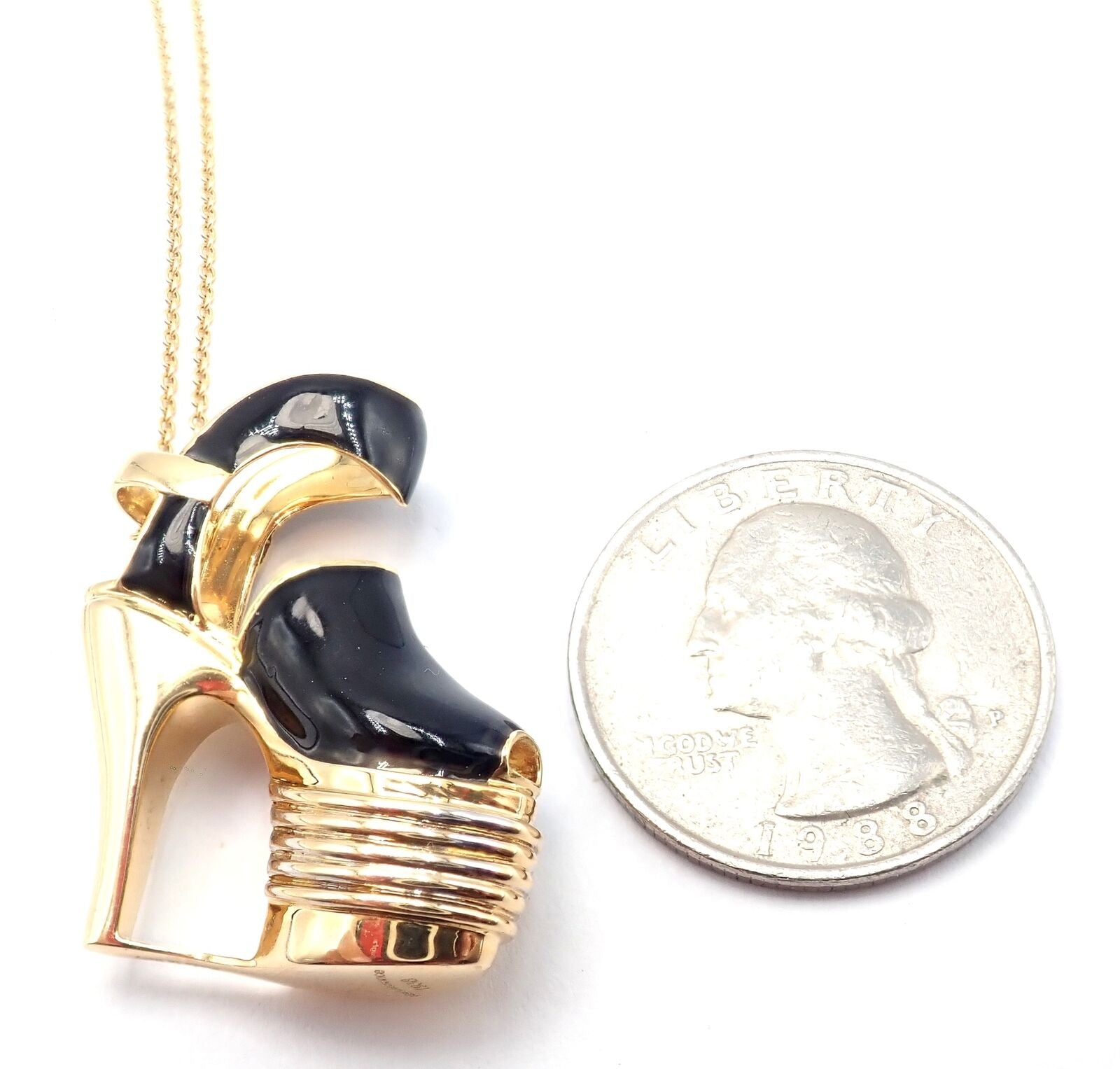 Authentic Salvatore Ferragamo 18K Yellow Gold Enamel Shoe Charm Pendant Necklace | Luxury Italian Jewelry for Women | Perfect Gift for Birthday, Anniversary & Special Occasions