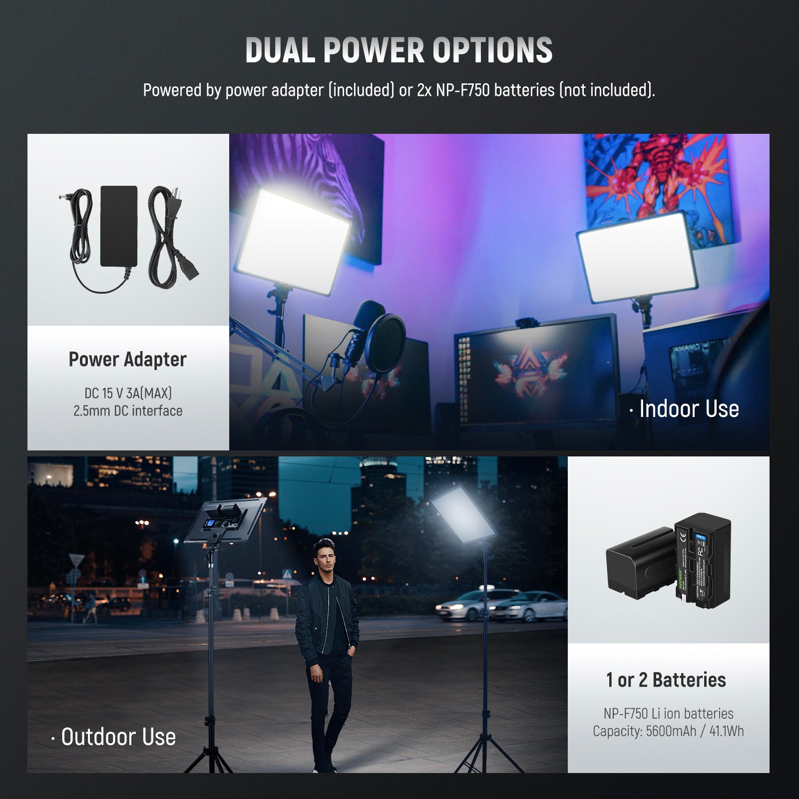 NEEWER 2 Pack NL 288ARC Bi-Color LED Panel Light Stand Kit with Adjustable Brightness & Color Temperature - Perfect for Photography, Videography, YouTube Studio and Live Streaming