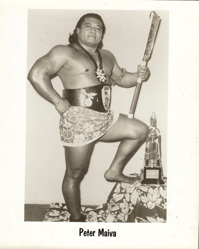 Vintage 1960s WWWF Chief Peter Maivia Wrestling Promo Photo - Rare Collectible Memorabilia for Wrestling Fans, Man Cave Decor, and Sports History Enthusiasts