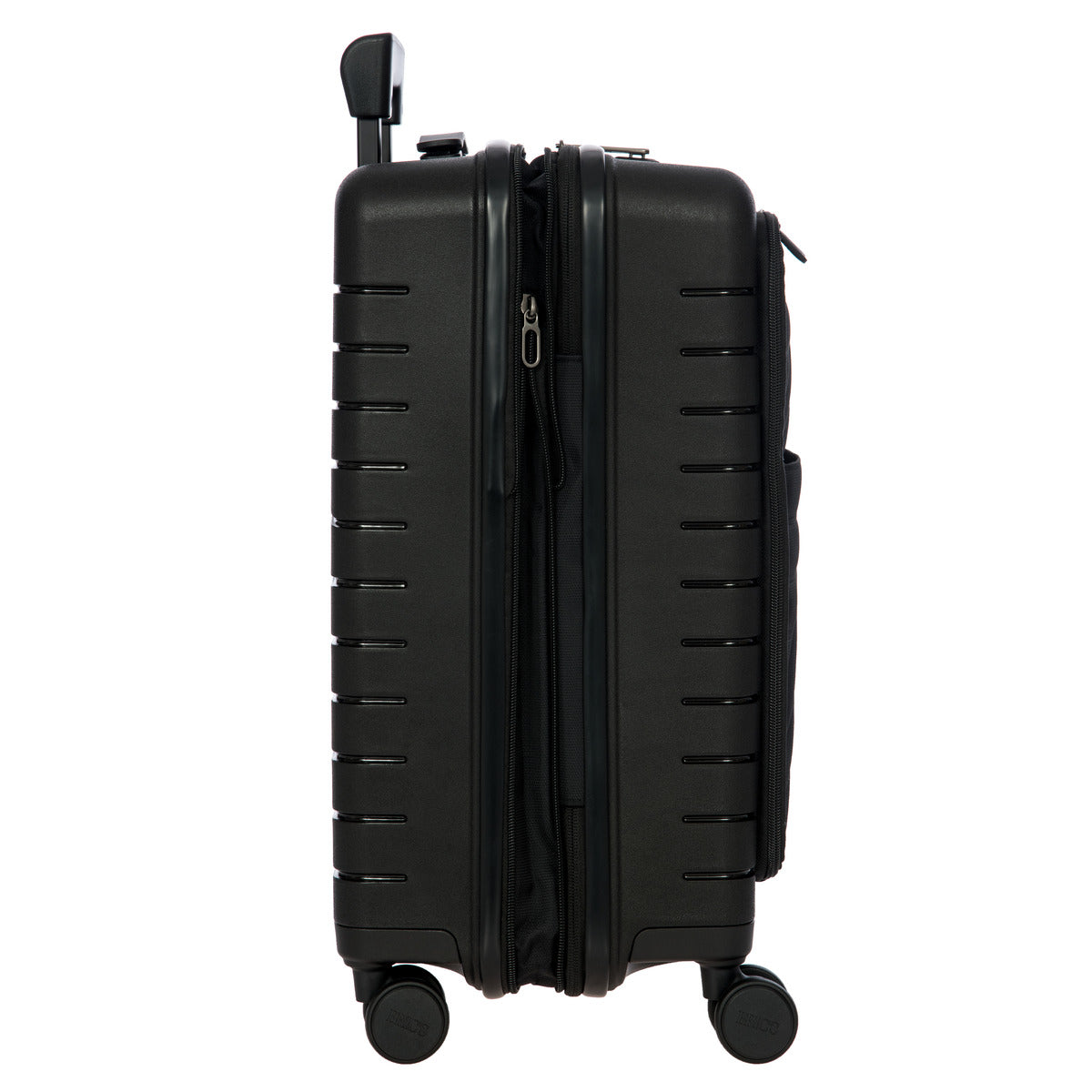 Ulisse 21 Expandable Spinner Luggage with Front Pocket - Black Carry-On Suitcase for Business Travel & Weekend Getaways