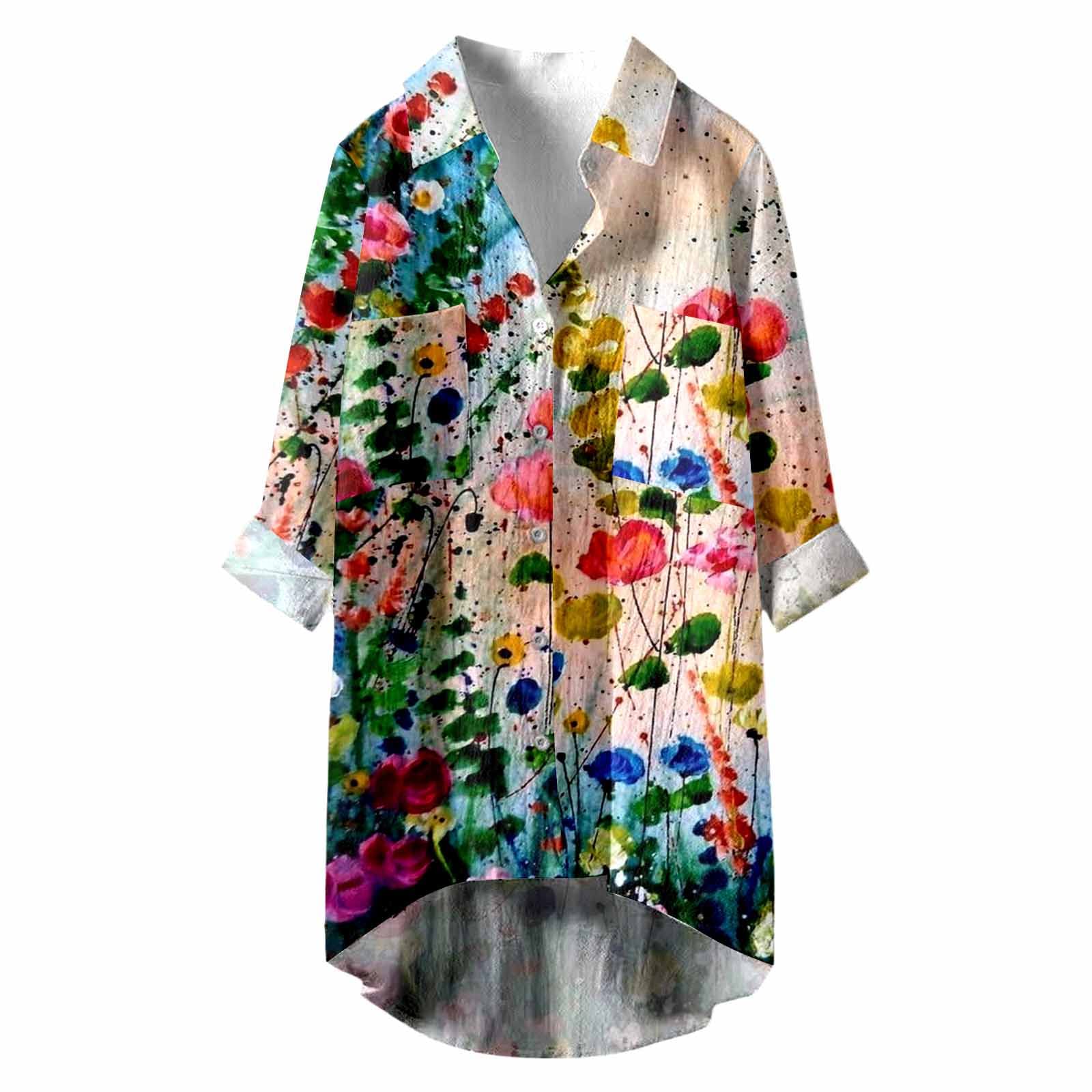 DGTVVR Women's Running Shirt - Floral Print Button Down Lapel Long Sleeve Shirt for Jogging, Workout & Casual Wear | Breathable & Stylish Activewear Top