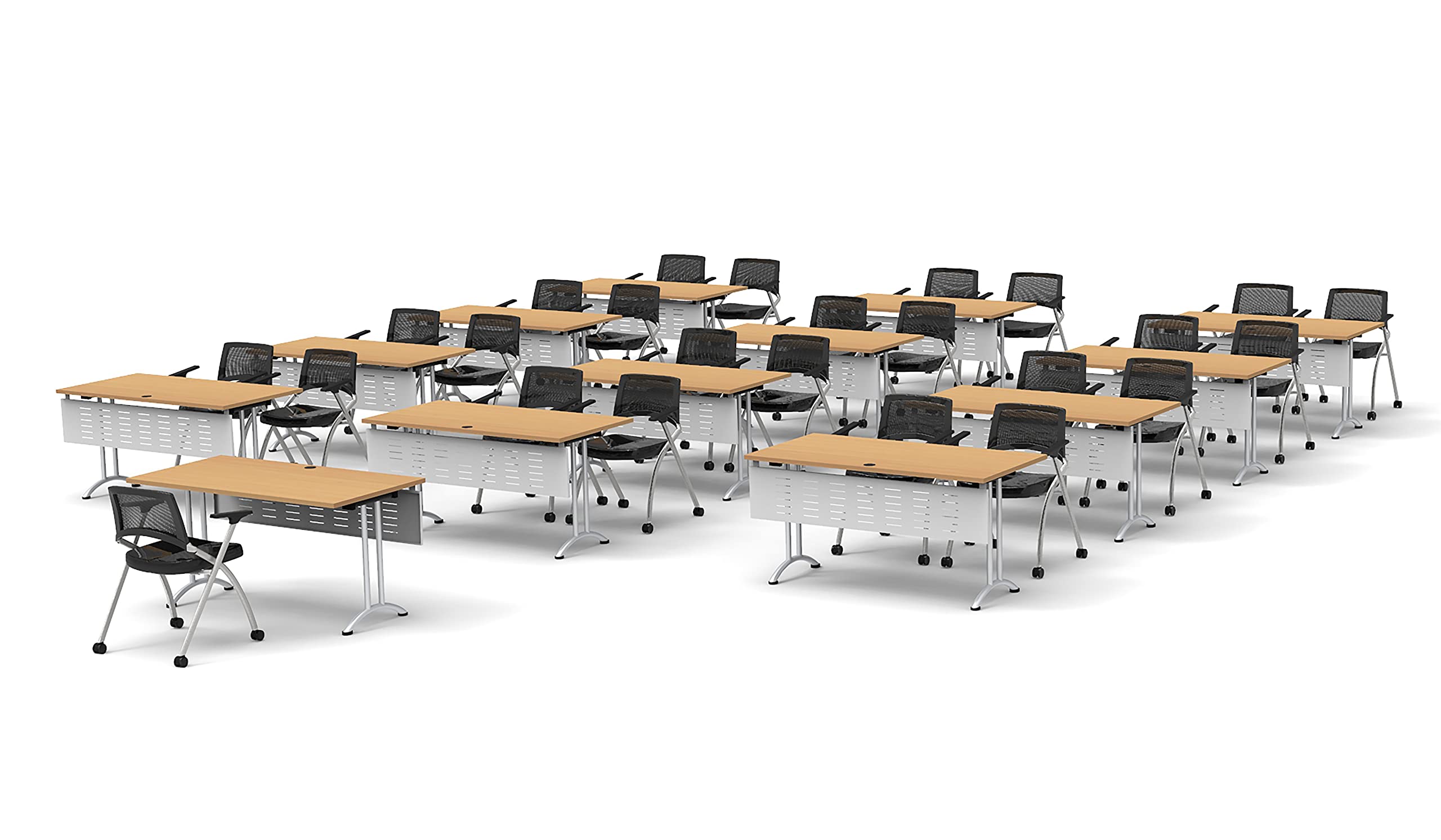 25-Person Folding Conference Table Set with 51pc Beechwood Chairs & Modesty Panels - Connectable Training Tables for Seminars, Classrooms & Meetings | Space-Saving Nesting Design for Compact Storage | Ideal for Corporate Events, School Classrooms & Conference Rooms