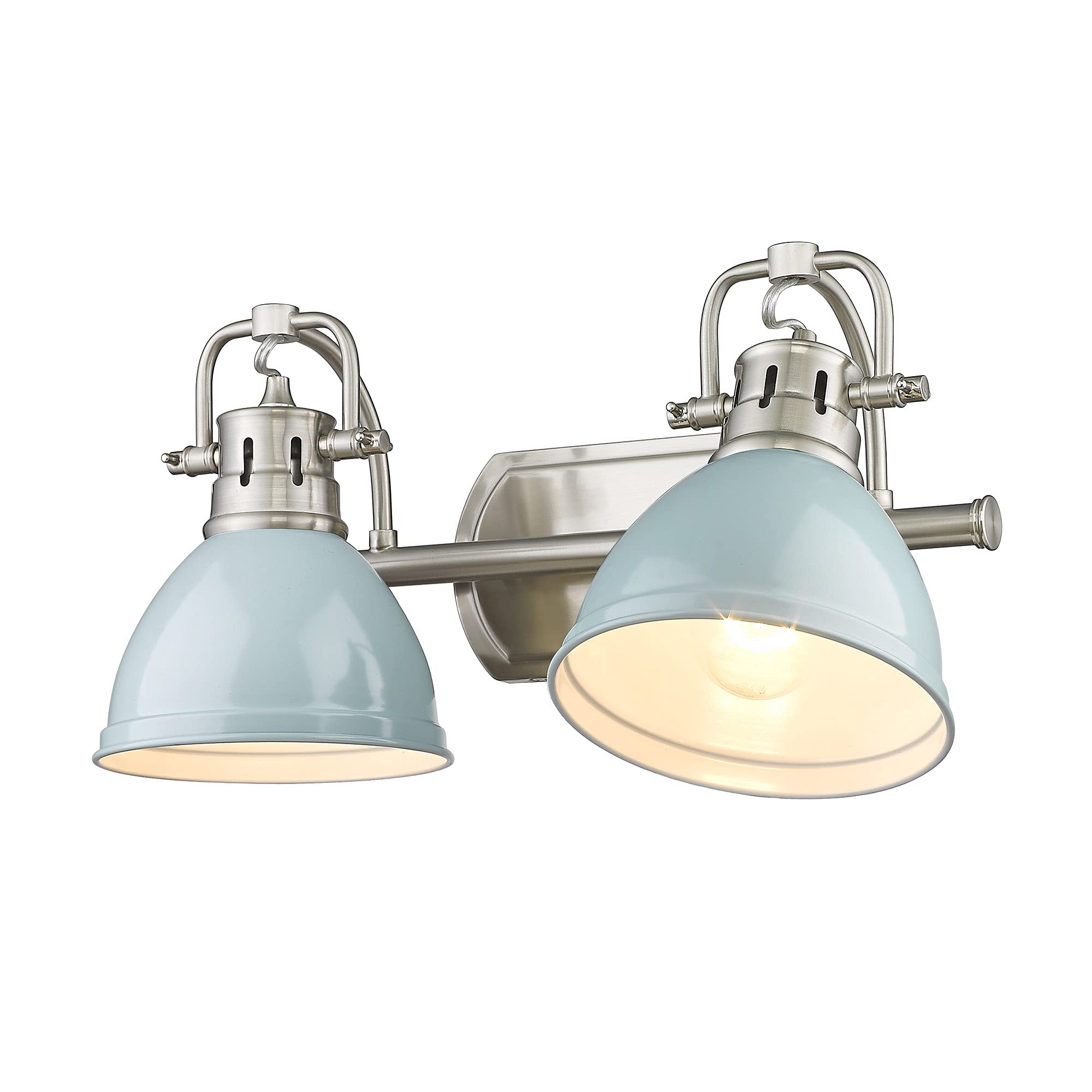 Golden Lighting Duncan Pewter Two-Light Bath Vanity with Seafoam Shades - Modern Bathroom Vanity Lighting Fixture for Makeup & Grooming - Perfect for Master Bath, Guest Bath & Powder Room