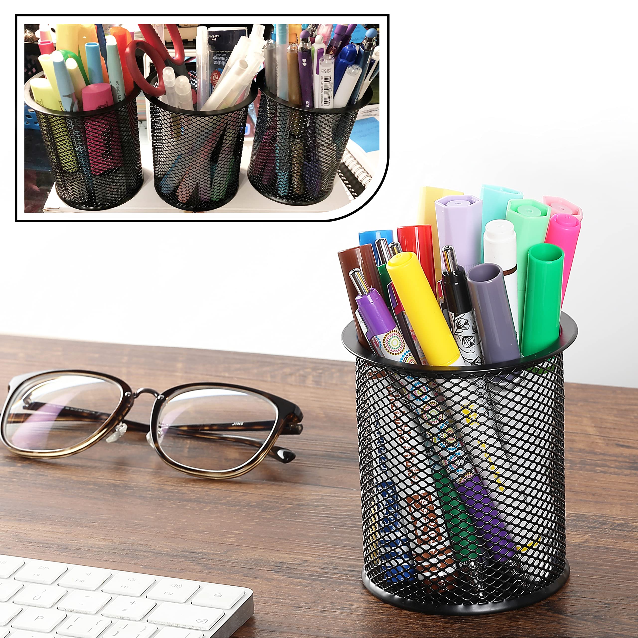 Mr. Pen - 3 Pack Metal Mesh Pencil Cup Holder, Black Desk Organizer for Pens, Pencils & Office Supplies | Perfect for Home, Office & School Workspace Organization