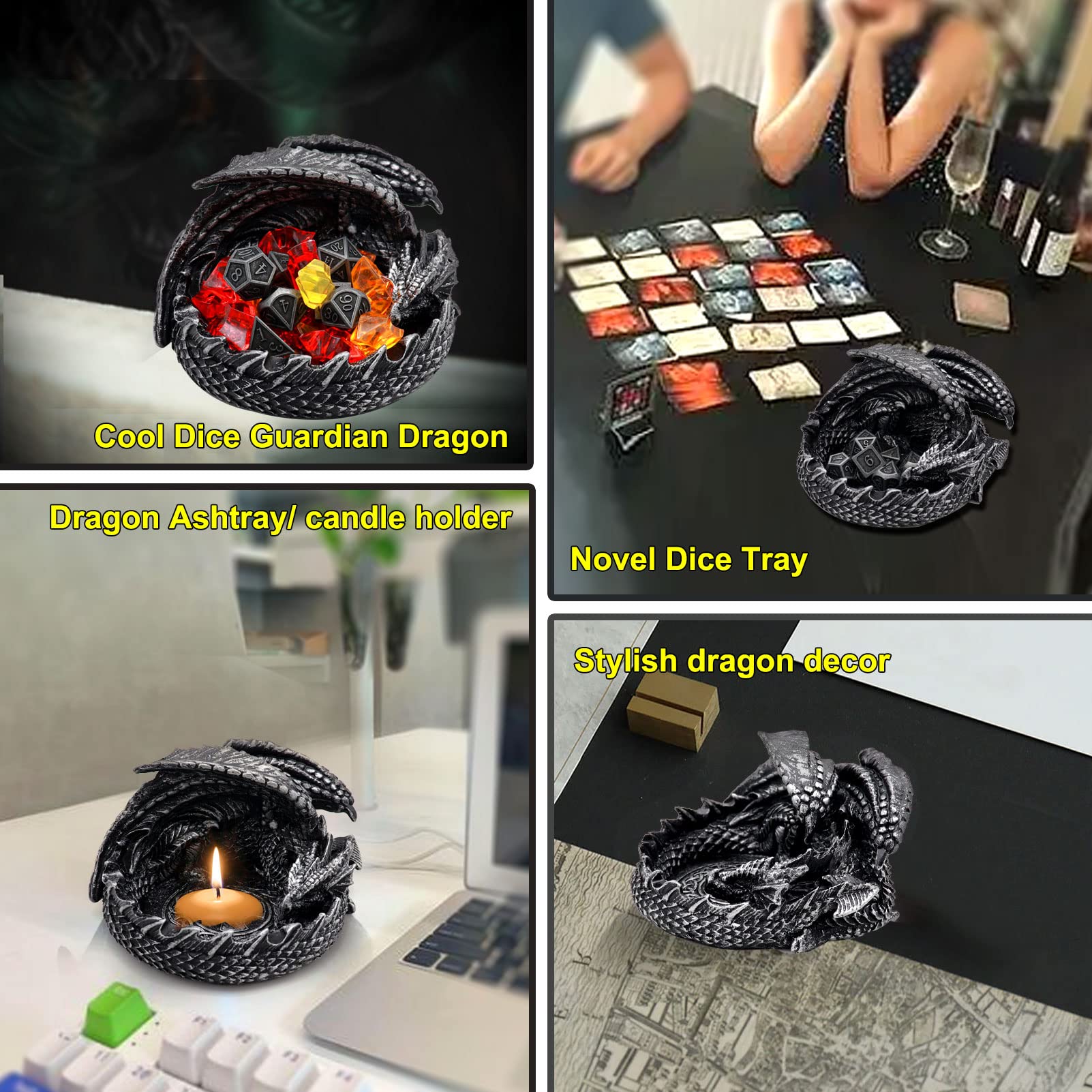 Haxtec Dragon Dice Jail Guardian - DND Dice Tray Holder for Dungeons and Dragons RPG Games - Antique Silver Dragon Statue Decor - Perfect DM Gift & Tabletop Gaming Accessory for D&D Sessions