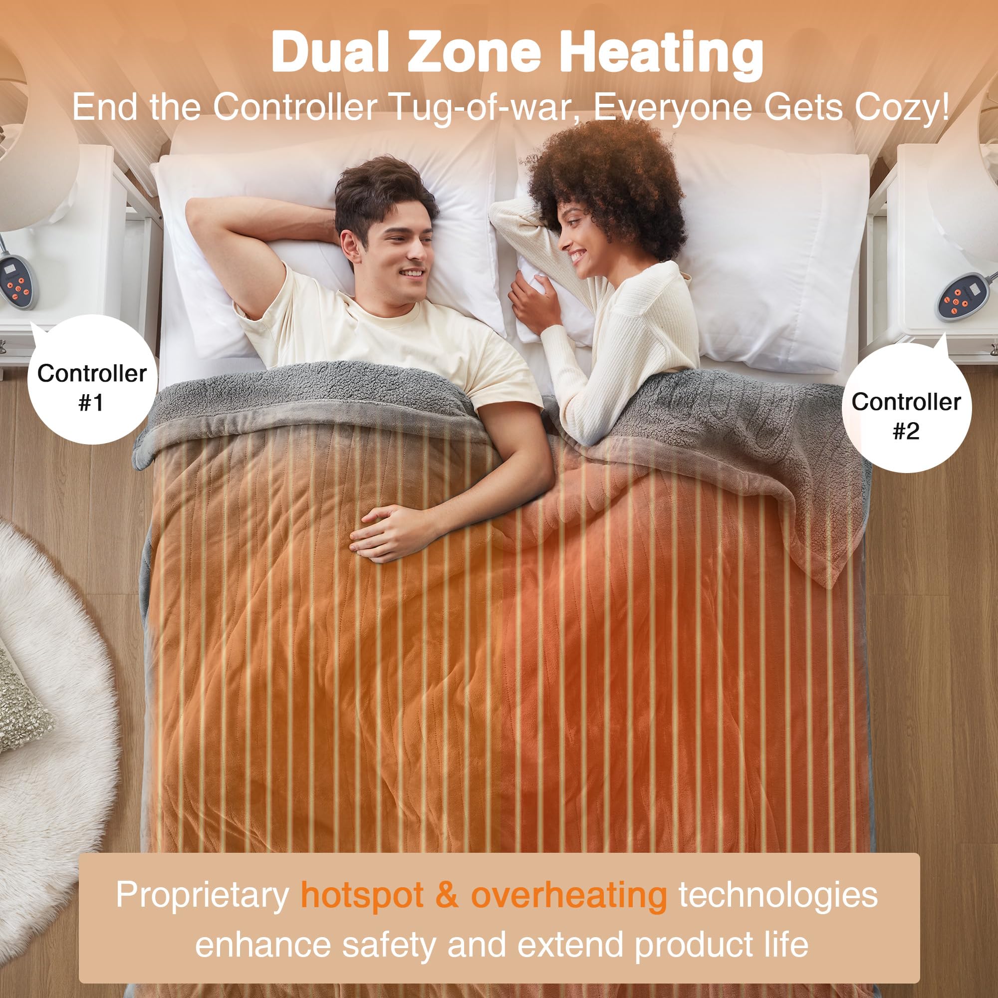 Beautyrest Electric Heated Blanket - 20 Heat Settings & Auto Shut Off Timer, Reversible Sherpa Plush Blanket for Queen Size Bed (90x84 inches), Machine Washable, Soft & Warm Grey Blanket - Perfect for Winter Nights, Cold Weather & Cozy Home Comfort