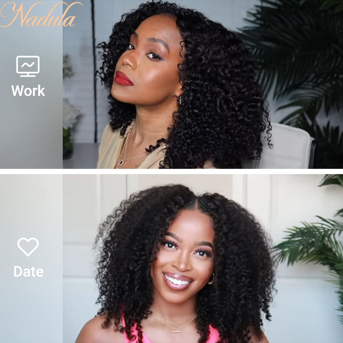 Nadula 10A Malaysian Kinky Curly Human Hair V-Part Wig | Glueless No Leave Out U-Part Wig for Black Women | 150% Density 24-Inch Afro Curly Clip-In Half Wig | Beginner Friendly Natural Hairstyle for Daily Wear, Parties & Special Occasions