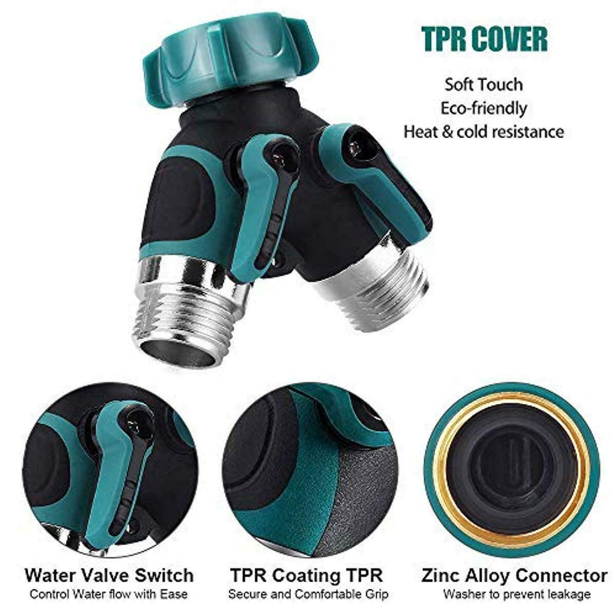 **Lxcom 2-Way Y Hose Connector - Garden Hose Splitter Adapter with Comfortable Rubber Grip & 4 Rubber Washers - Perfect for Lawn, Garden, and Outdoor Watering**