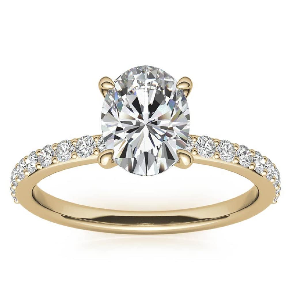 10K Solid Yellow Gold Handmade Engagement Ring with 1 CT Oval Cut Moissanite Solitaire - Wedding & Bridal Ring Set for Women, Size 7.5 - Perfect for Proposals, Anniversaries & Special Occasions