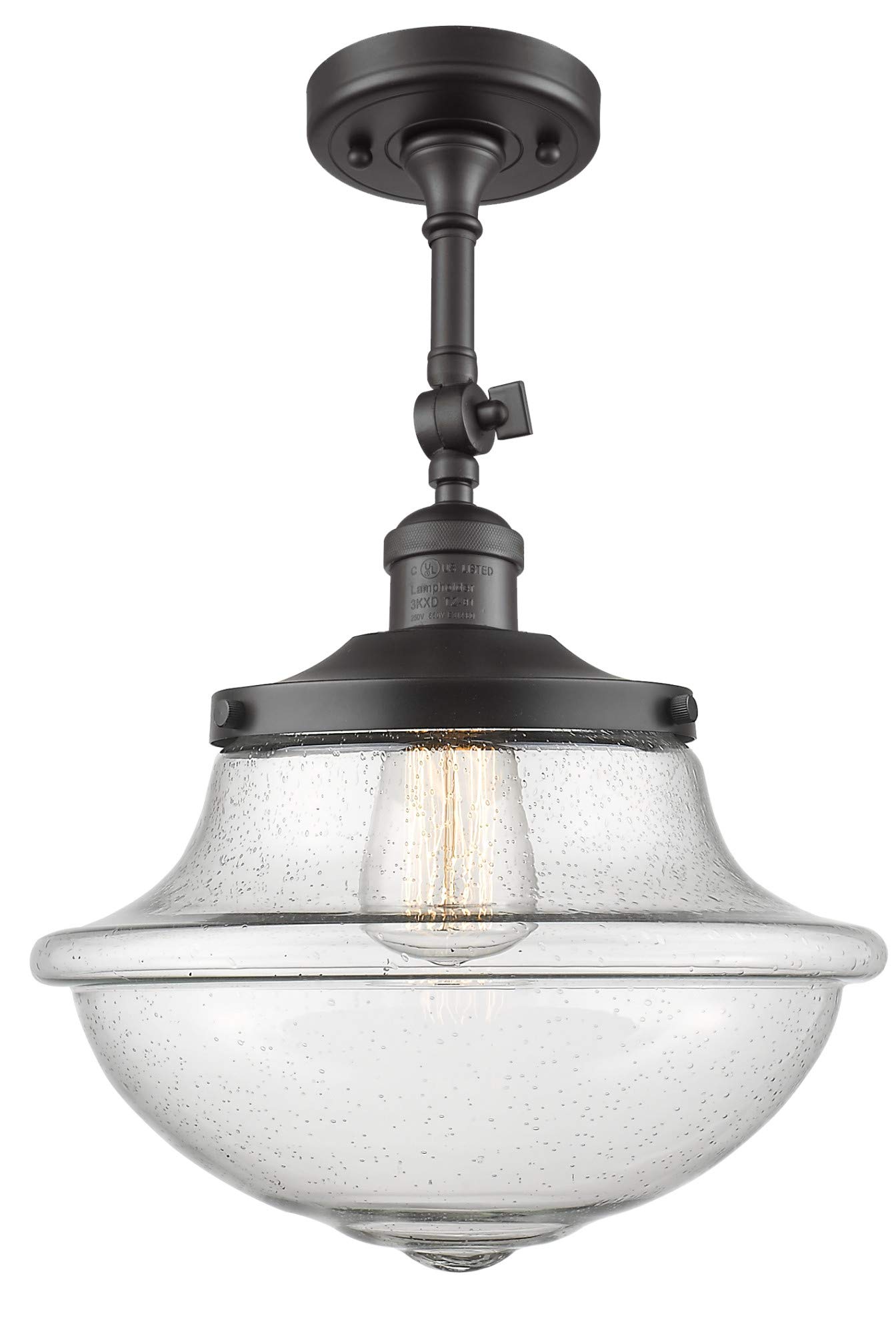 Franklin Restoration Collection Large Oxford 1 Light Semi-Flush Mount Ceiling Light Fixture in Oil Rubbed Bronze - Vintage Industrial Lighting for Dining Room, Bedroom or Entryway