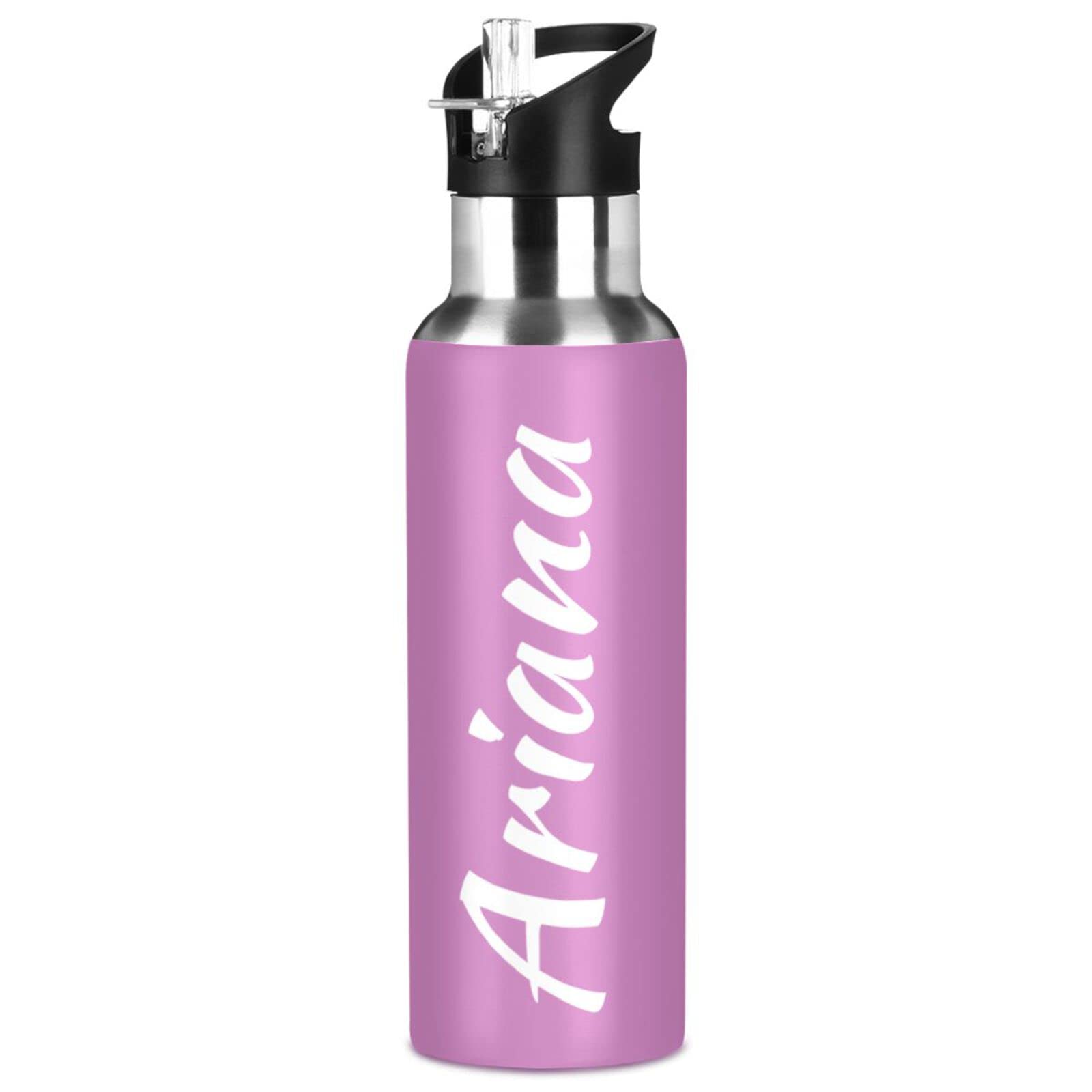 Custom Pink 20oz Insulated Water Bottle with Straw Lid - Personalized Leakproof Sports Bottle for Hiking, Cycling, Gym & Outdoor Activities | Great Gift for Fitness Enthusiasts