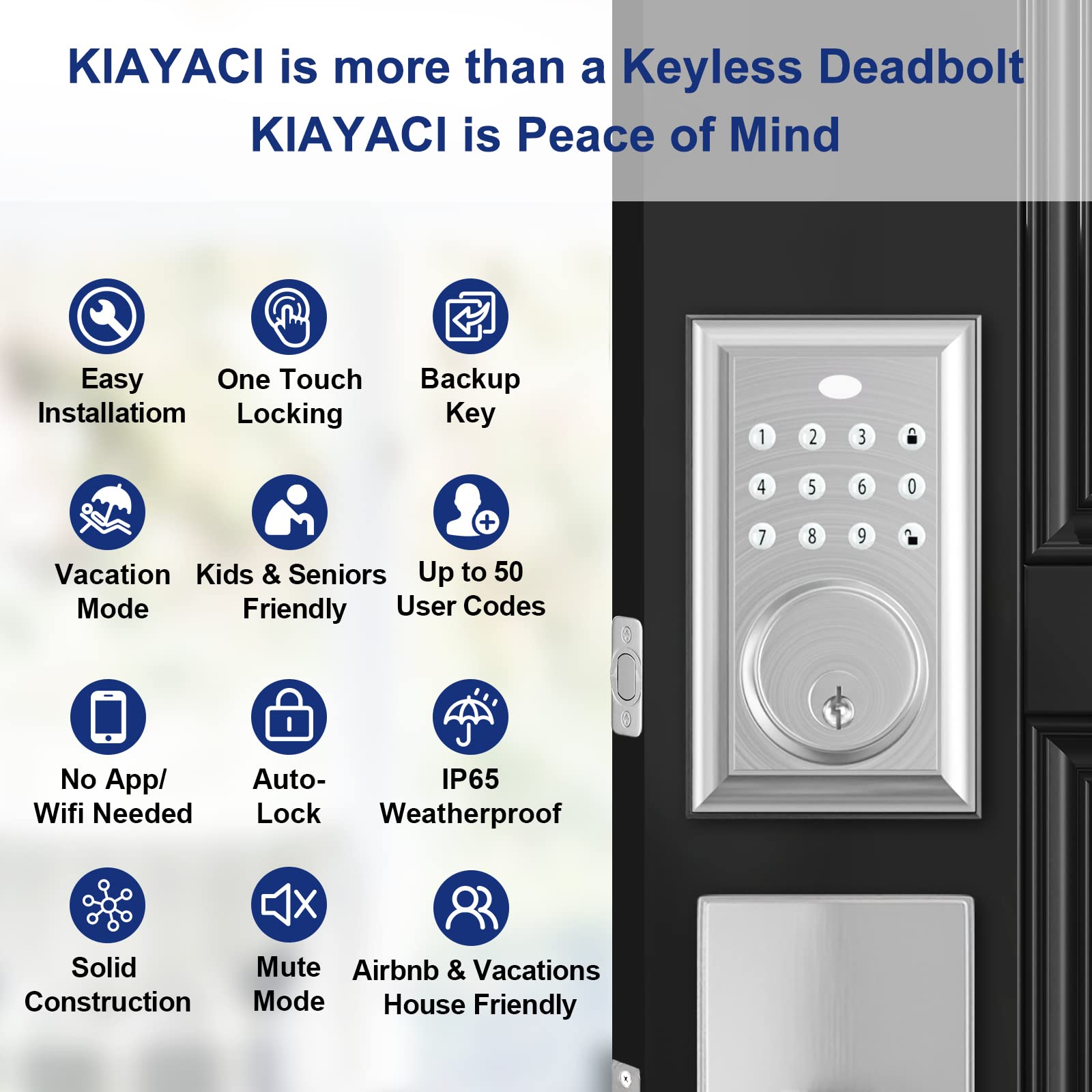 KIAYACI Smart Keyless Entry Door Lock - Double Door Handle Set with Rectangle Keypad & Deadbolt, Silver Finish for Front Door Security | Ideal for Homes, Apartments & Offices
