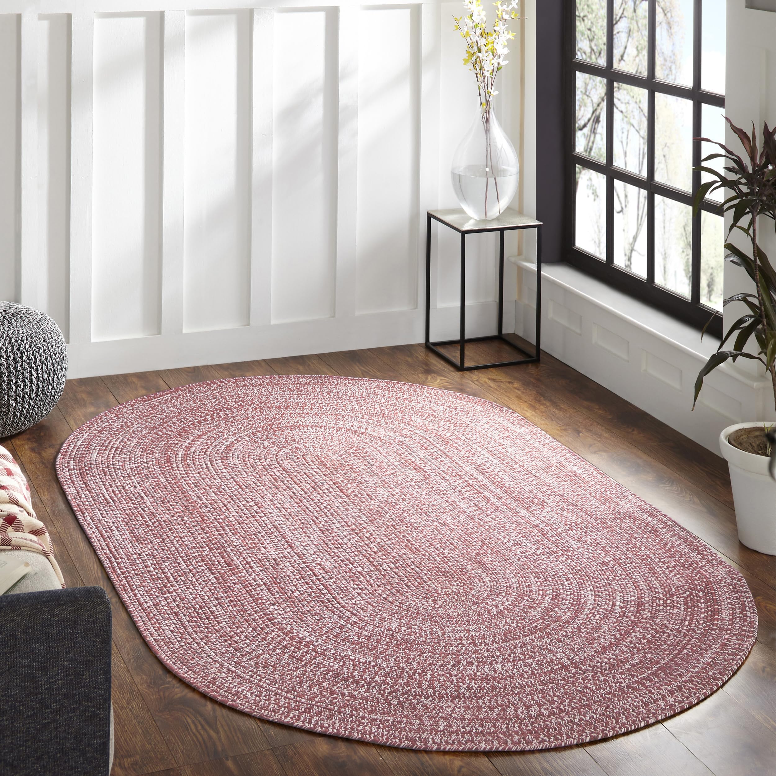 Reversible Braided Oval Rug 5x8 Feet - Indoor Outdoor Washable Area Rug for Living Room, Bedroom, Office - Brick-White Color - Durable & Stylish Home Decor for Cozy Spaces & High Traffic Areas
