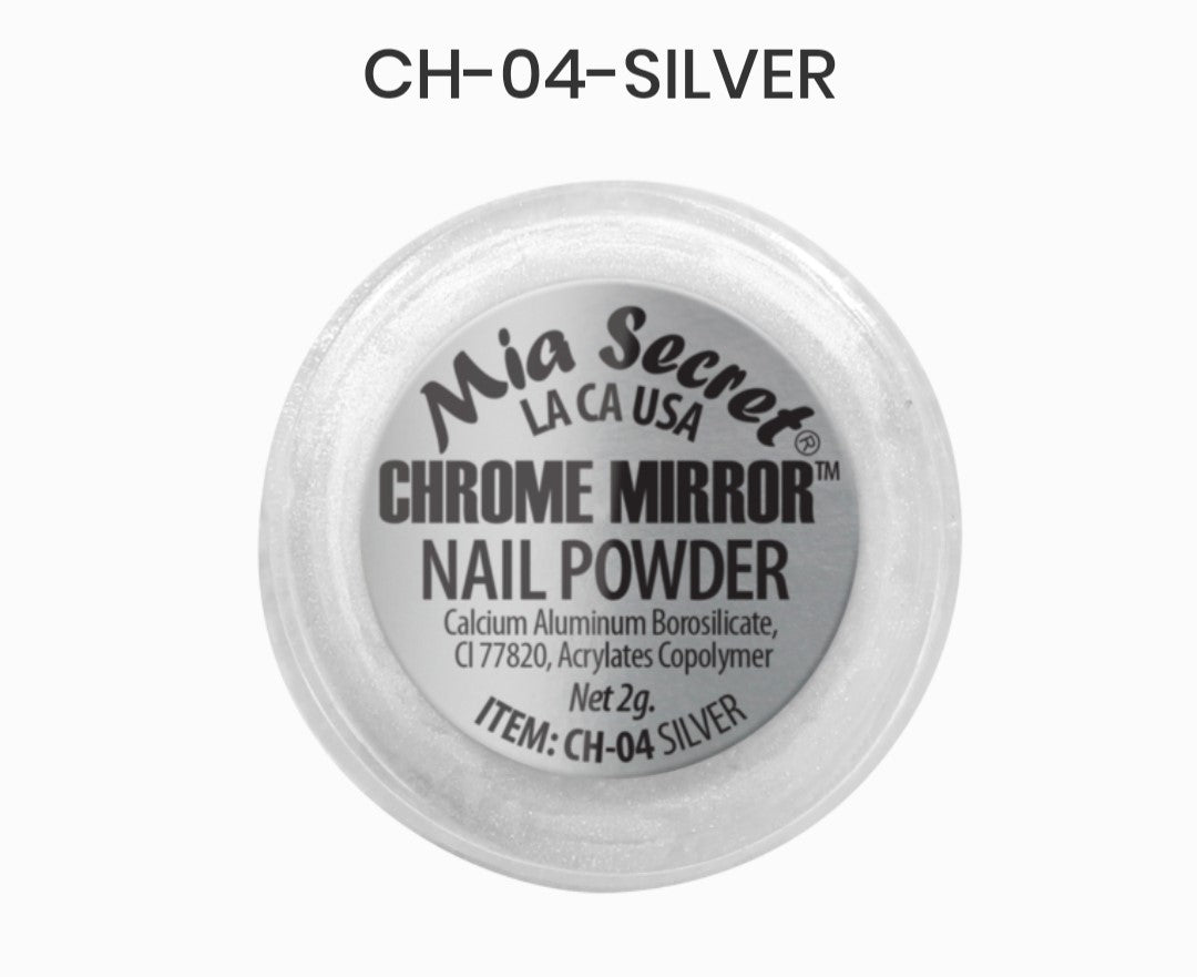 MIA SECRET CHROME Mirror Nail Art Powder - Silver Metallic Nail Polish for Gel & Acrylic Nails - Perfect for Salon, Home Manicure & Nail Art Designs