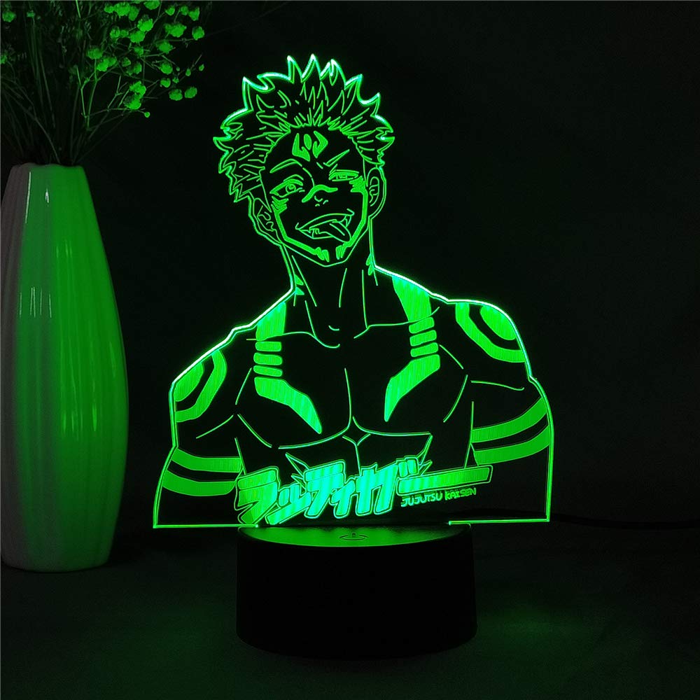 Jujutsu Kaisen Ryomen Sukuna 3D LED Night Light - Anime Manga Figure Desk Lamp with 7 Color Options, Perfect for Bedroom Decor, Kids' Nightlight & Birthday Gifts | Ideal for Anime Fans' Collections, Gaming Room Lighting, and Cozy Bedside Ambience