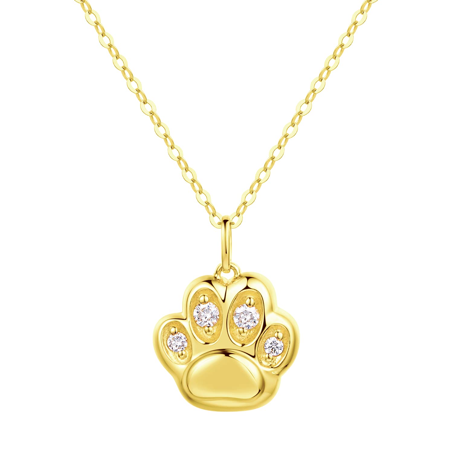 14K Solid Yellow Gold Cat Paw Necklace & Stud Earrings Set with Genuine Diamonds - Hypoallergenic Dog Paw Jewelry for Women - Perfect Gift for Pet Lovers, Birthday, Anniversary & Everyday Wear