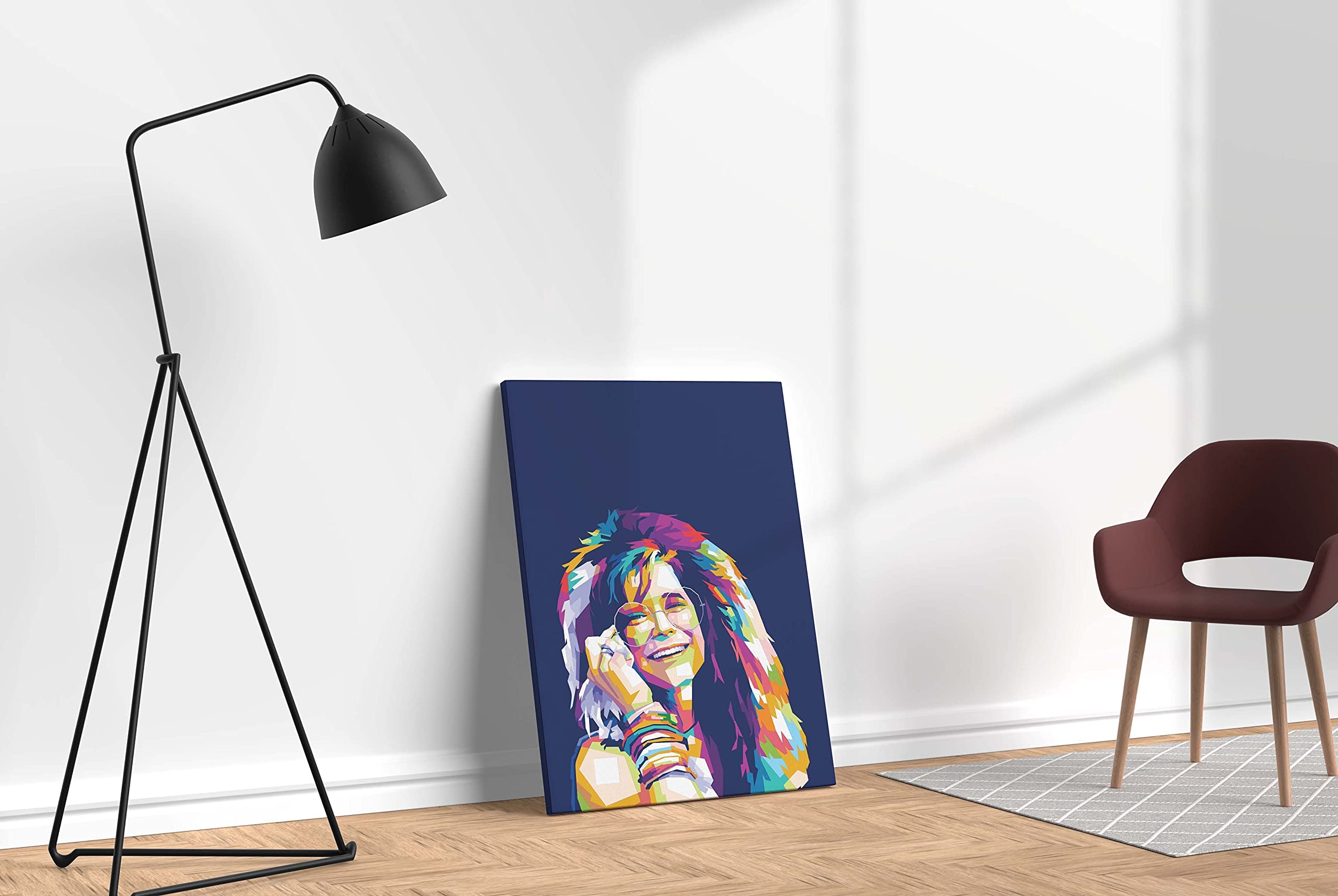Janis Joplin Framed Pop Art Canvas - 24x24 Inch Ready to Hang Wall Decor, Stretcher Bars Only - Perfect for Living Room, Bedroom & Music Studio Decor