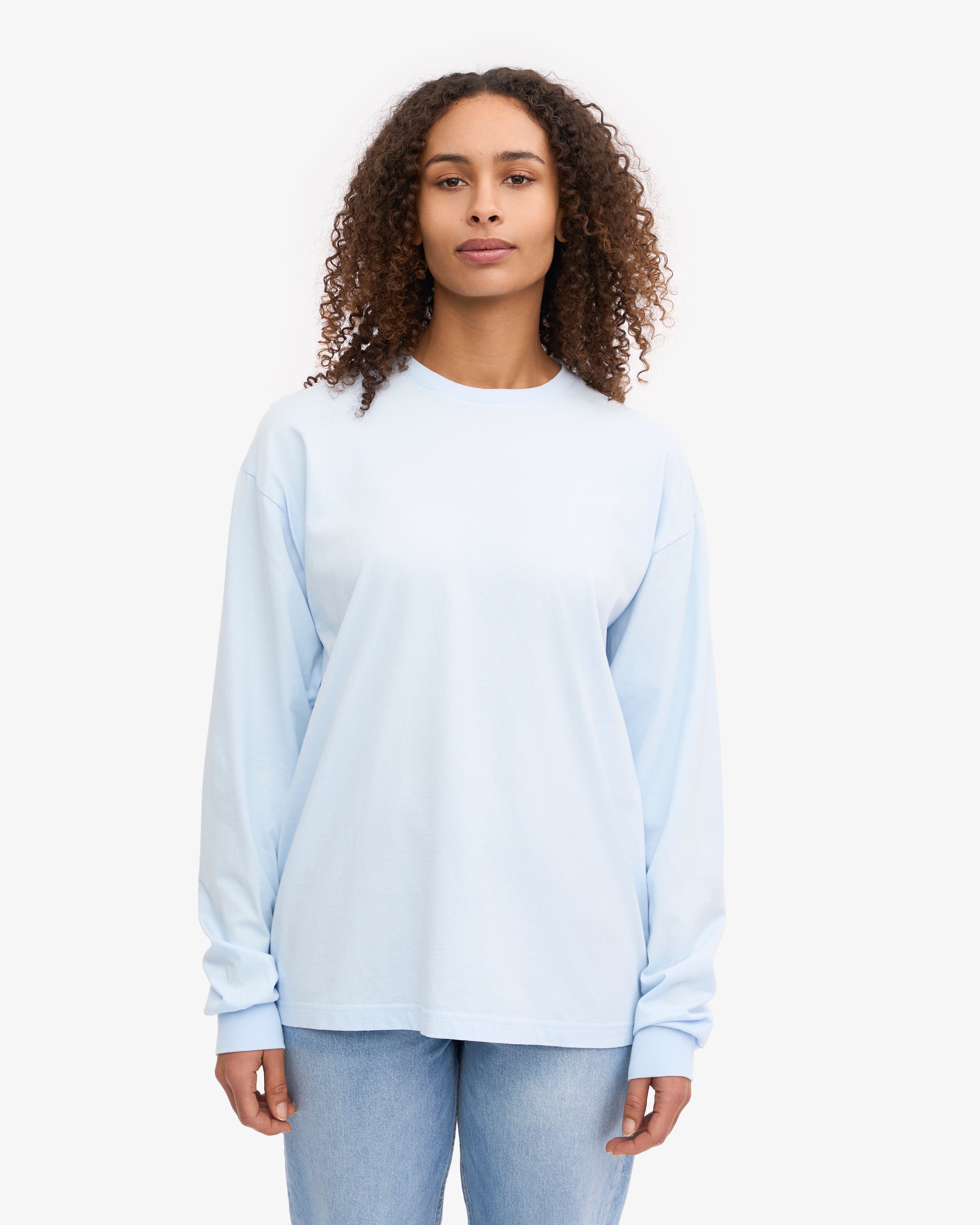 Oversized Organic Long Sleeve T-Shirt for Women - Soft Polar Blue Cotton Tee - Loose Fit Casual Shirt for Everyday Wear, Lounge & Street Style