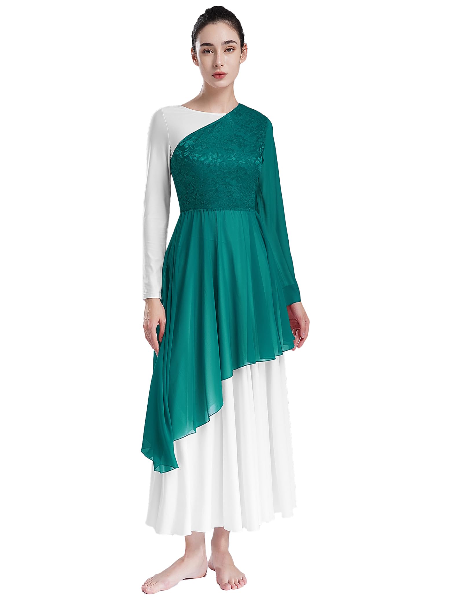 Elegant Women's One Shoulder Asymmetrical Worship Dance Tunic Top for Liturgical Praise & Performance