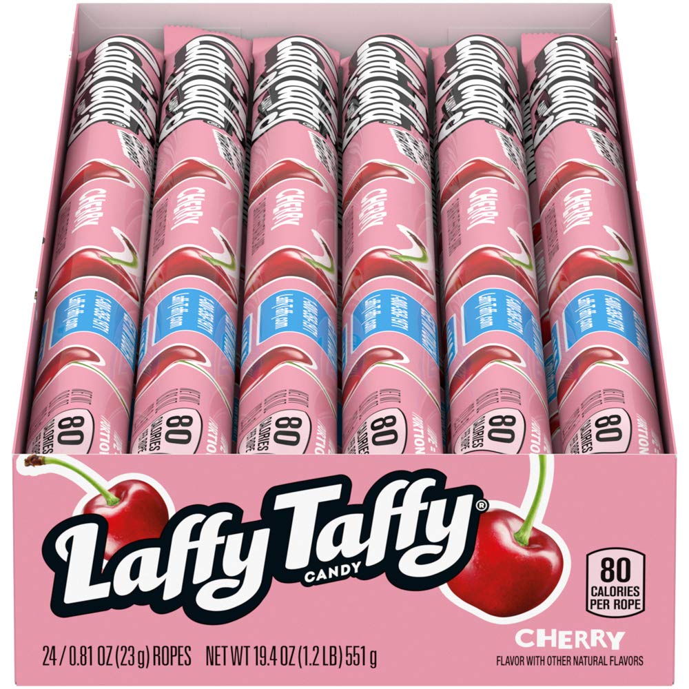 Laffy Taffy Rope Candy - Cherry Flavor, 0.81 oz (Pack of 24) | Chewy Fruit Snacks for Parties, Halloween Treats & Lunch Box Desserts