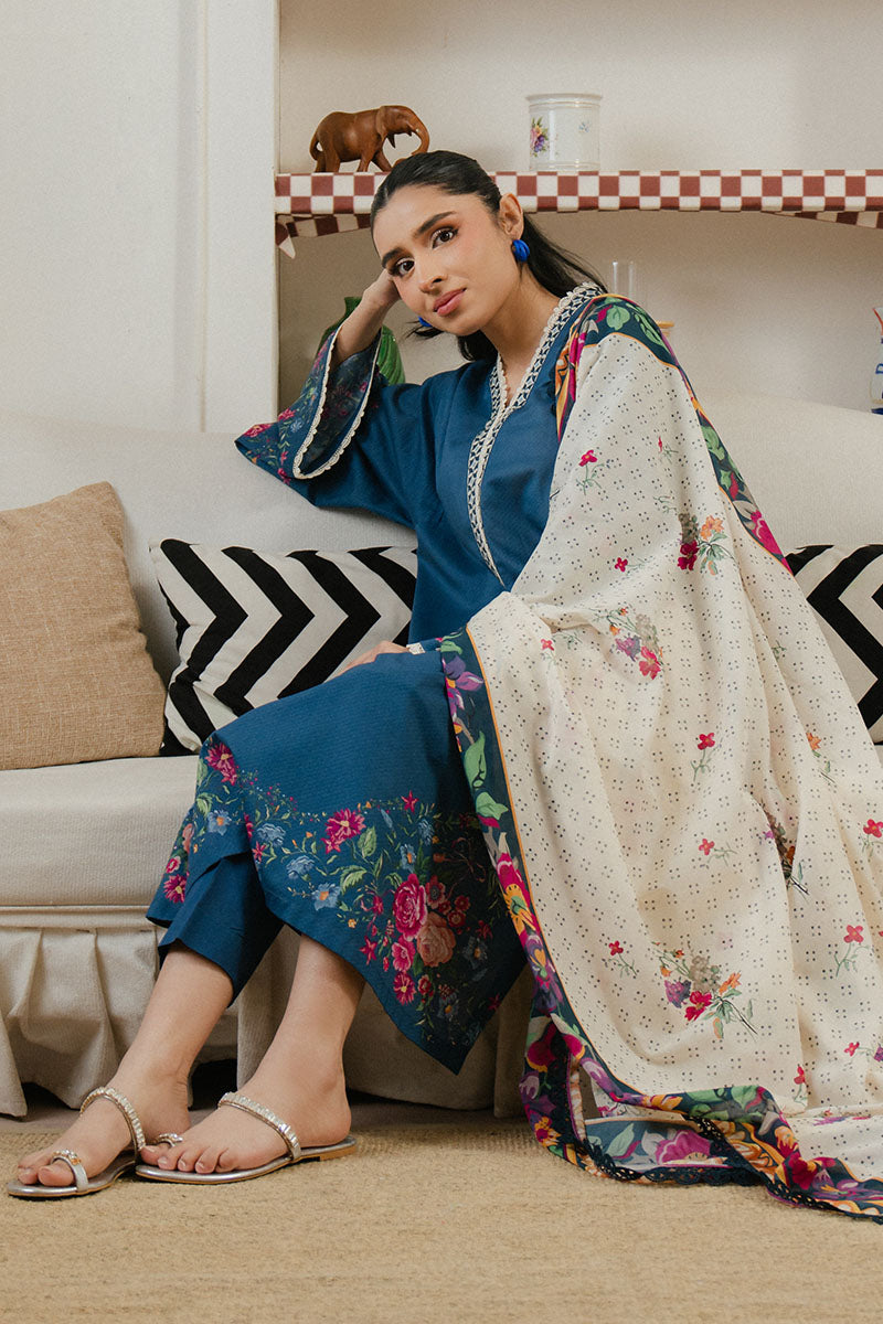 Midnight Tide 3-Piece Printed Lawn Suit for Women - Floral Design Summer Outfit - Perfect for Weddings, Parties & Casual Wear