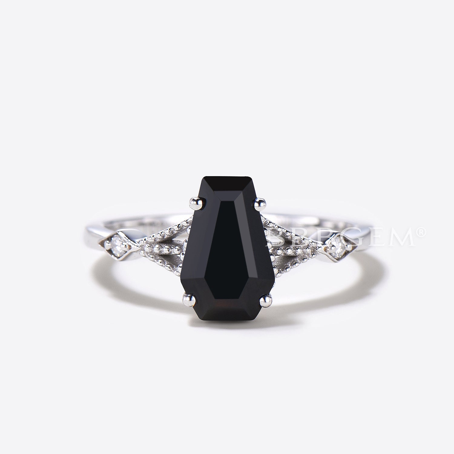 Black Onyx Coffin Cut Ring with Black Spinel - Vintage Gothic Engagement Ring for Women | Perfect for Dark Weddings, Halloween Jewelry & Alternative Fashion