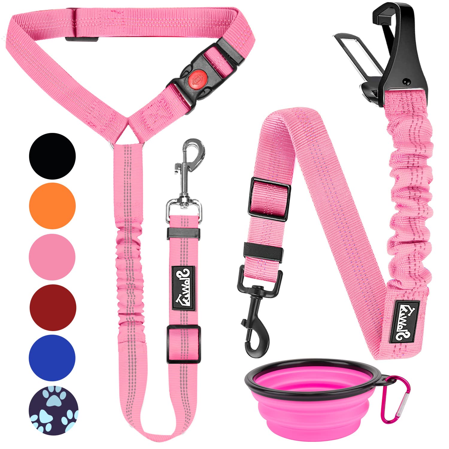 Lukovee 2 Pack Adjustable Dog Seatbelt Leash for Cars - Pet Safety Harness with Reflective Bungee - Secure Dog Restraint for Vehicle Travel & Daily Use - Perfect for Road Trips, Commuting, and Safe Pet Transportation (PI-0)
