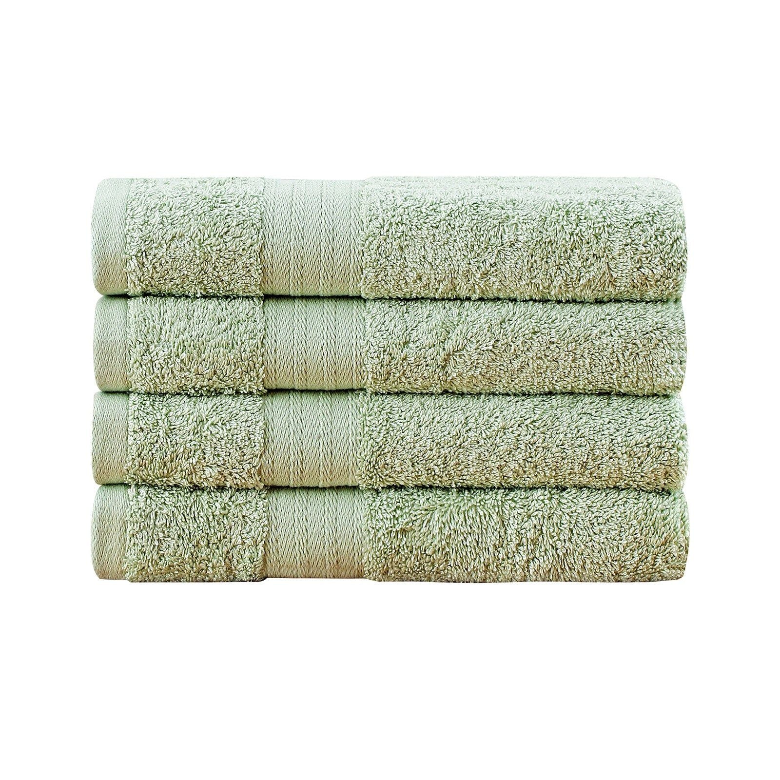 Linenland 4-Piece Cotton Bath Towel Set - Soft & Absorbent Hand Towels in Sage Green - Perfect for Bathroom, Spa, and Guest Use